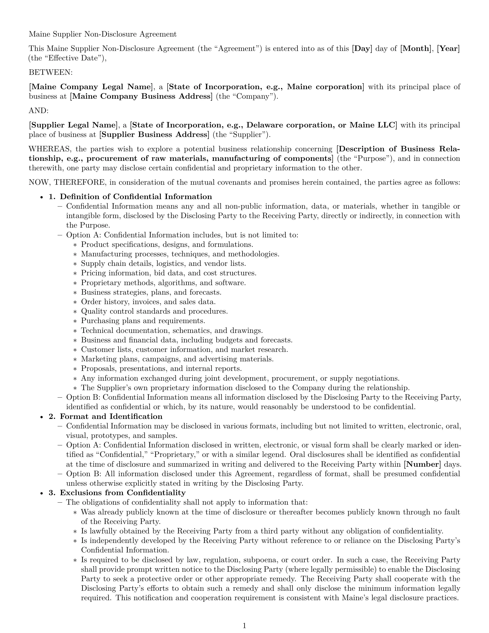 Preview page 1 of Pro Maine supplier nda template