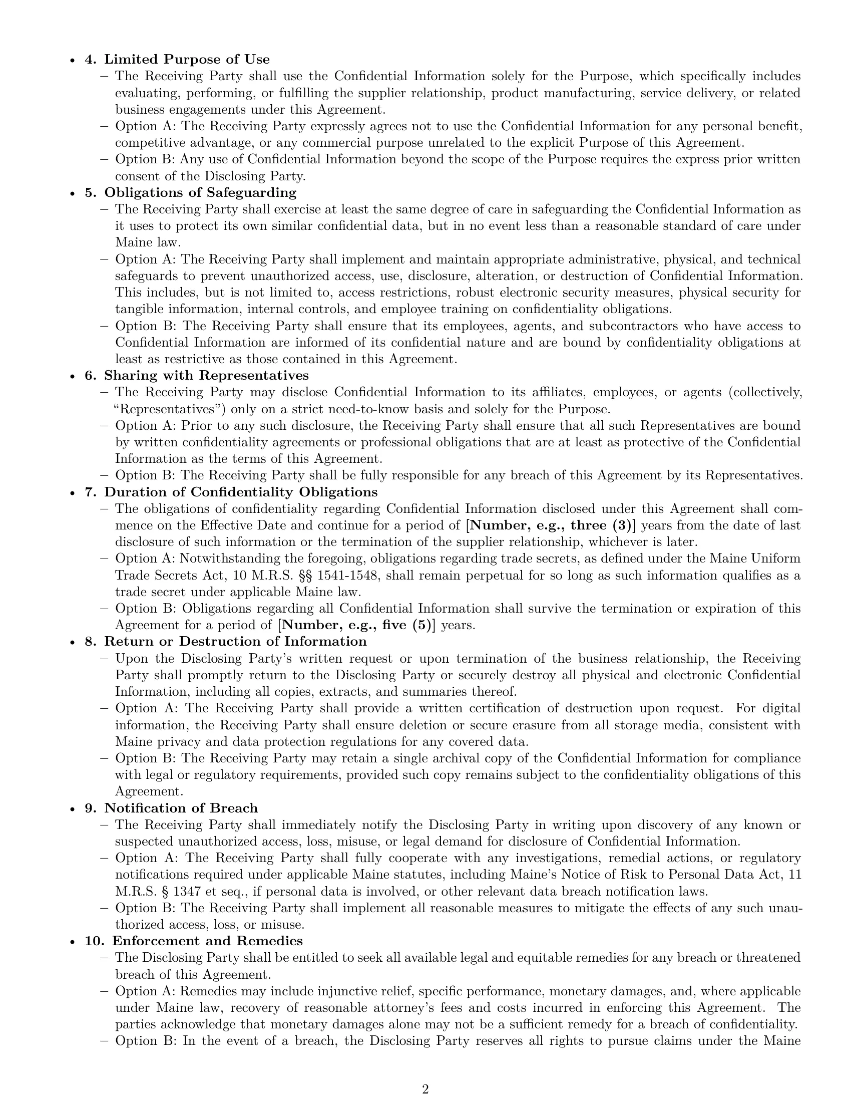 Preview page 2 of Pro Maine supplier nda template