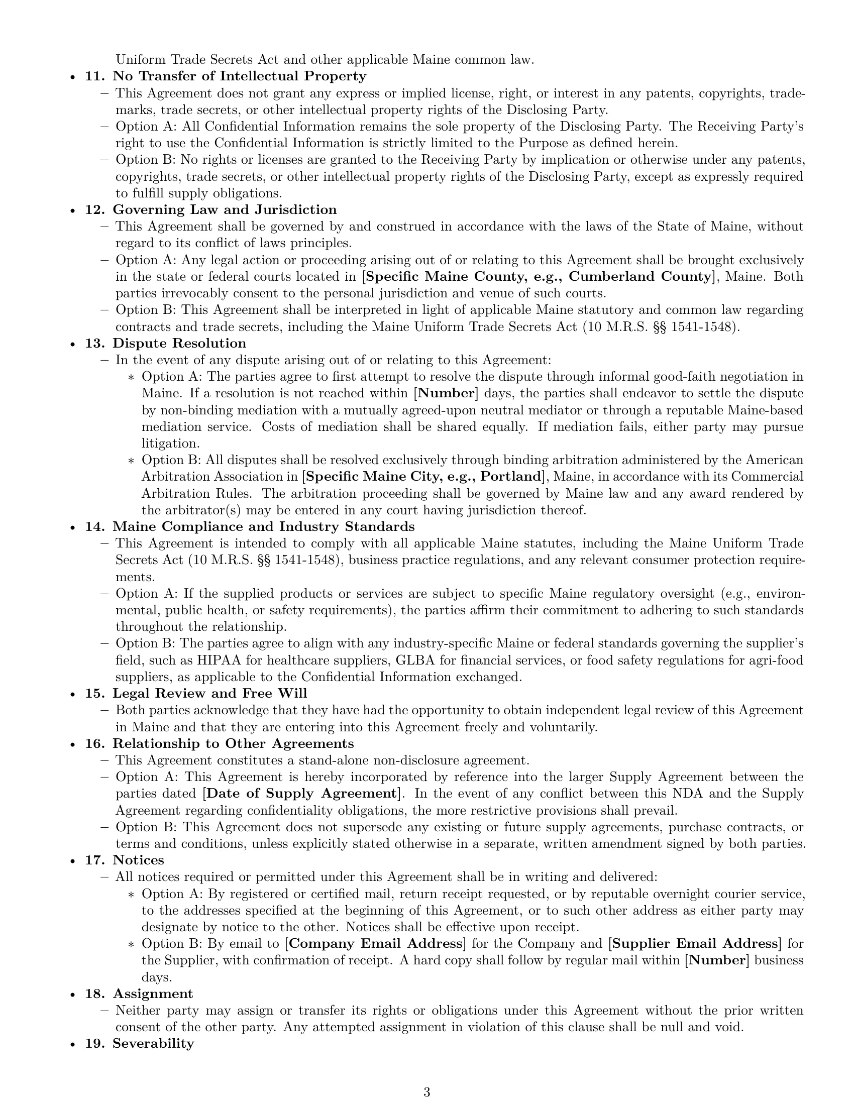 Preview page 3 of Pro Maine supplier nda template