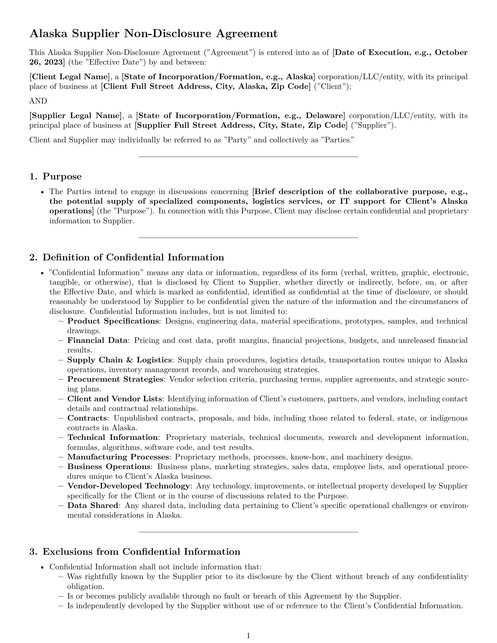 Preview page 1 of Pro Alaska supplier nda template