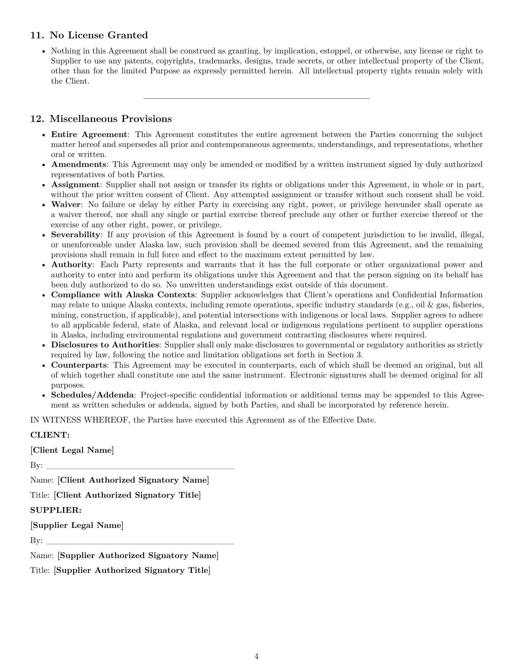 Preview page 4 of Pro Alaska supplier nda template