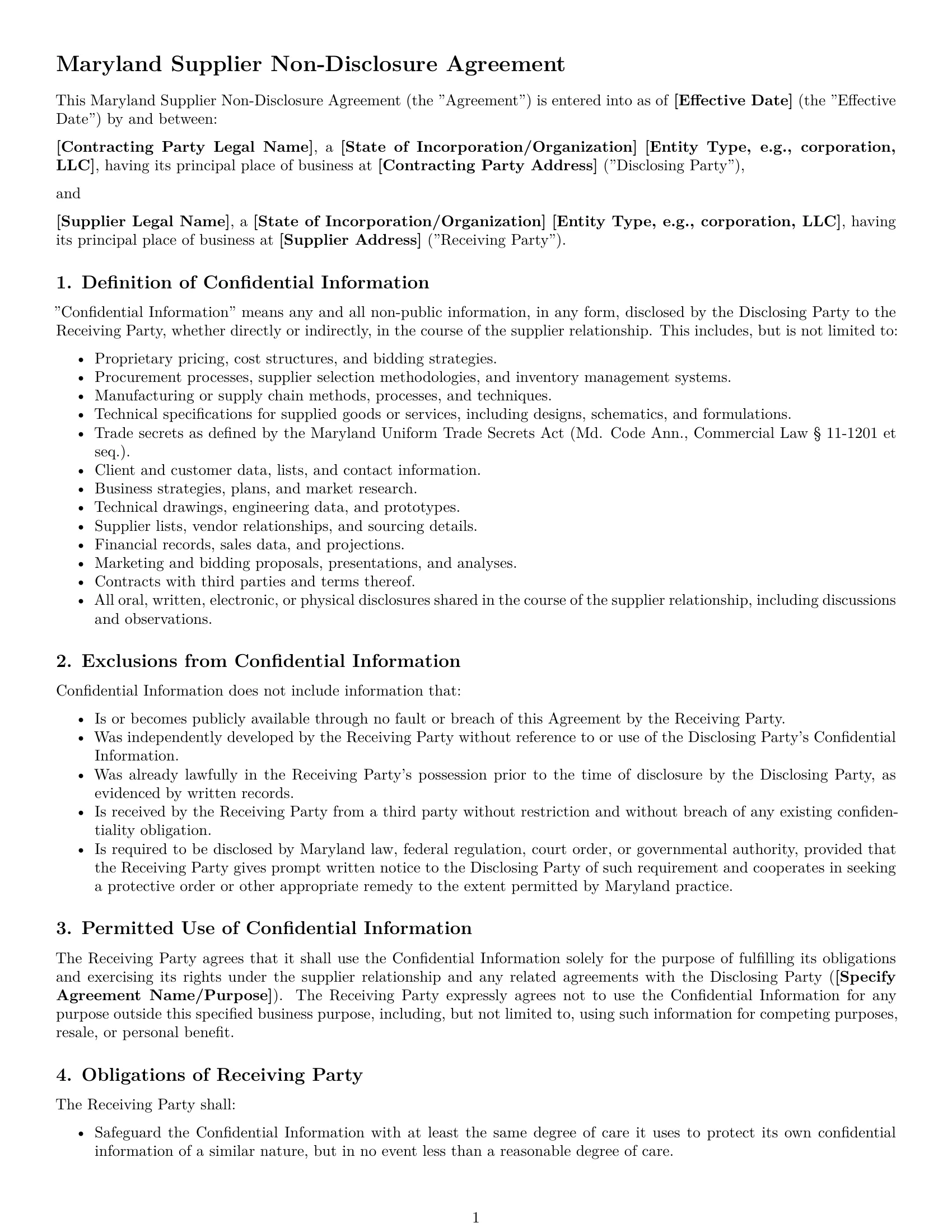 Preview page 1 of Pro Maryland supplier nda template