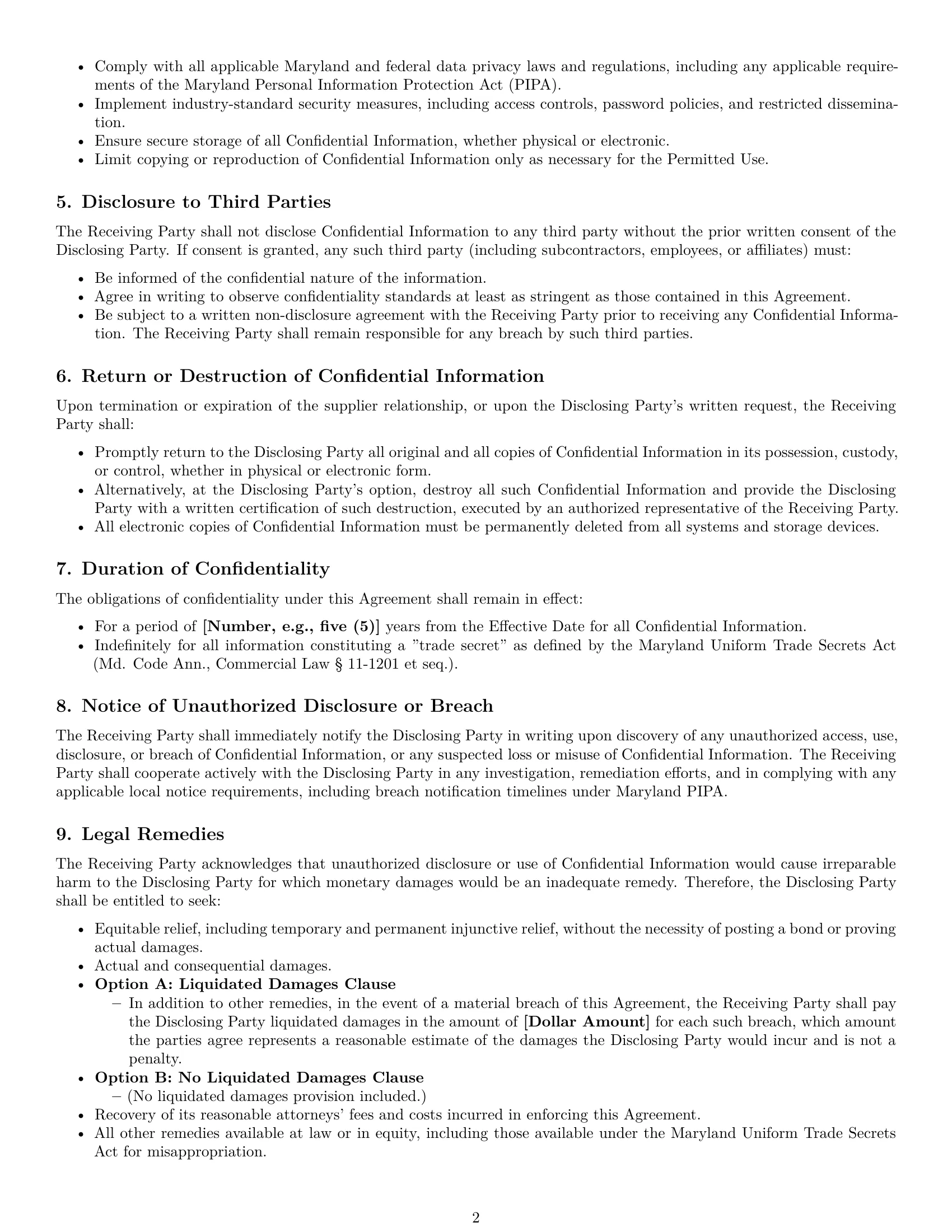 Preview page 2 of Pro Maryland supplier nda template