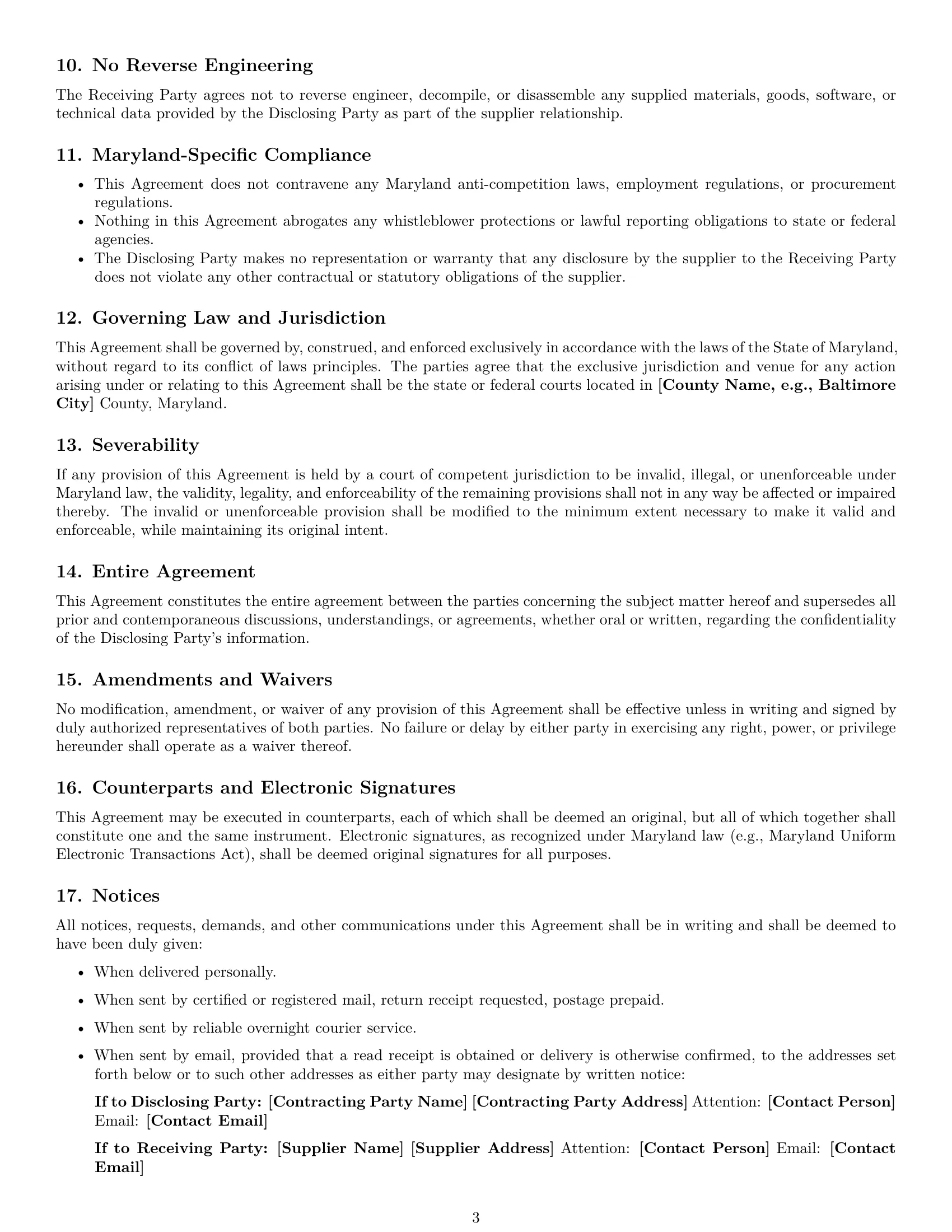 Preview page 3 of Pro Maryland supplier nda template