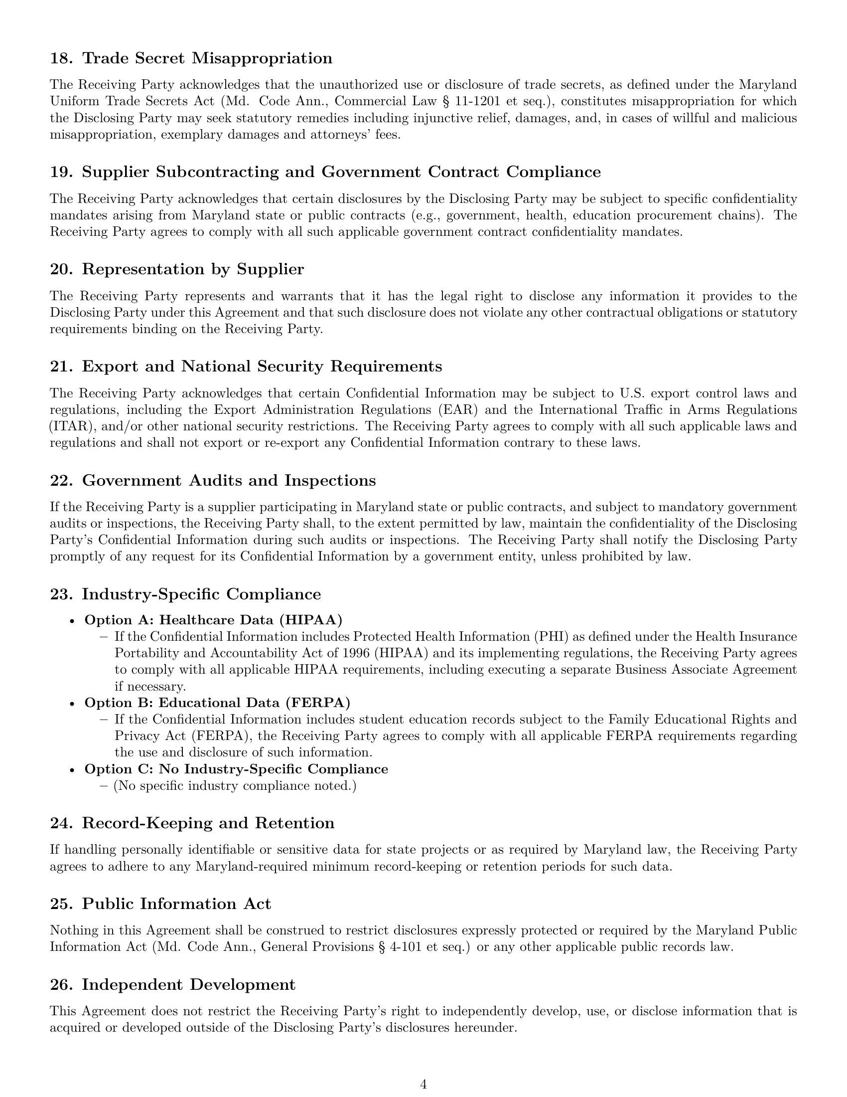 Preview page 4 of Pro Maryland supplier nda template