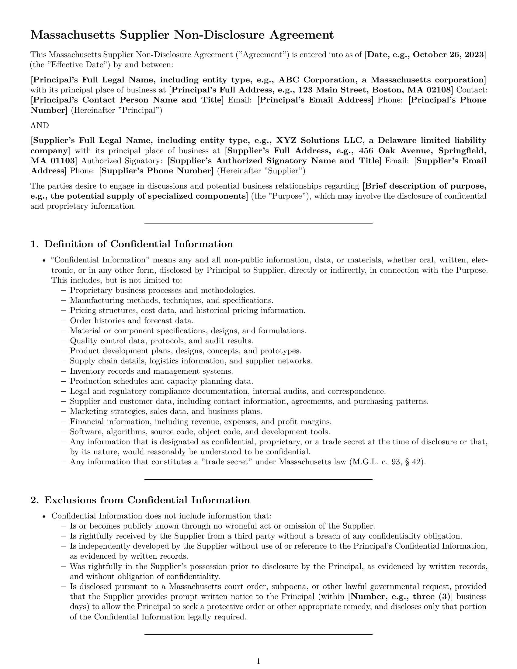 Preview page 1 of Pro Massachusetts supplier nda template