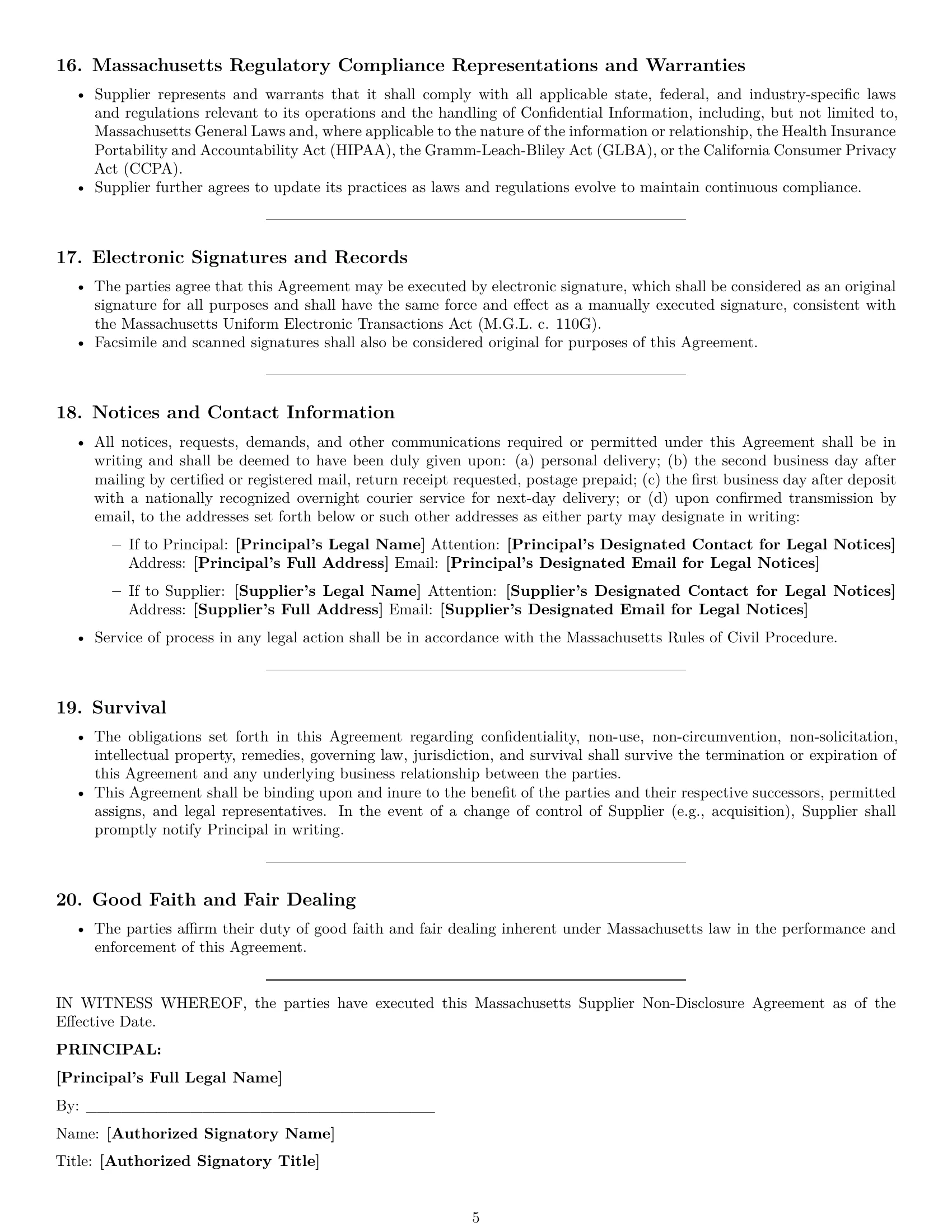 Preview page 5 of Pro Massachusetts supplier nda template