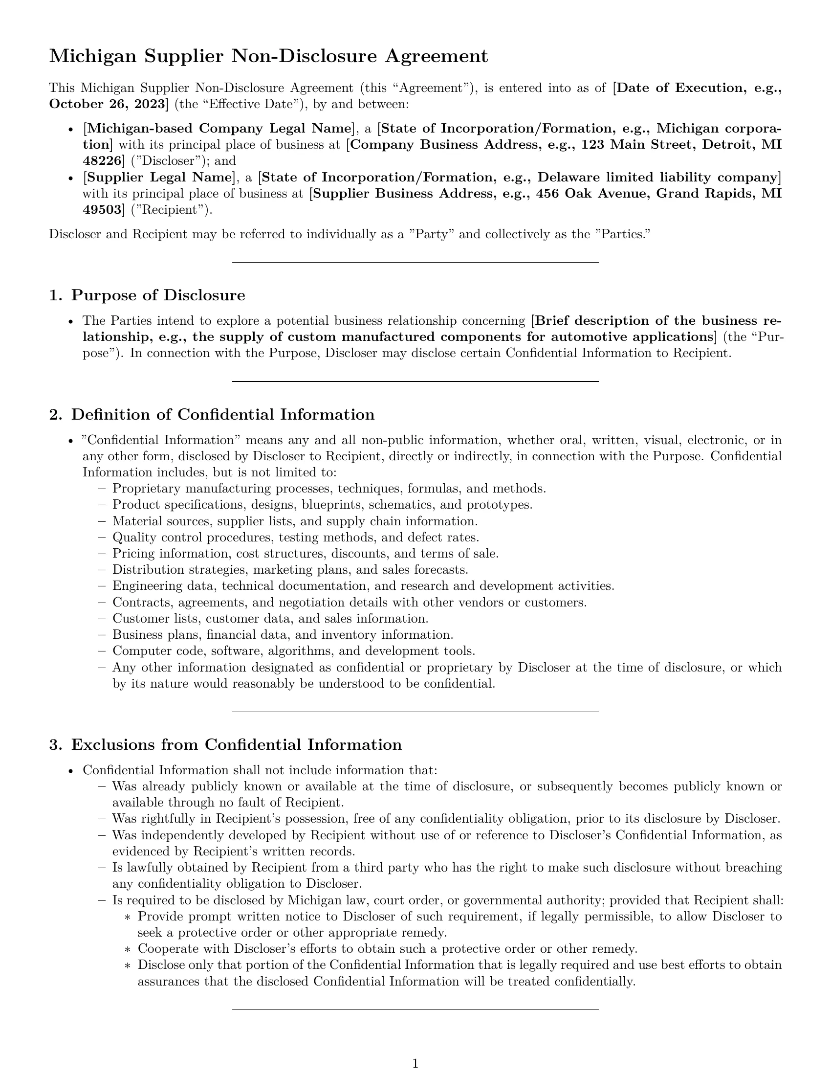 Preview page 1 of Pro Michigan supplier nda template