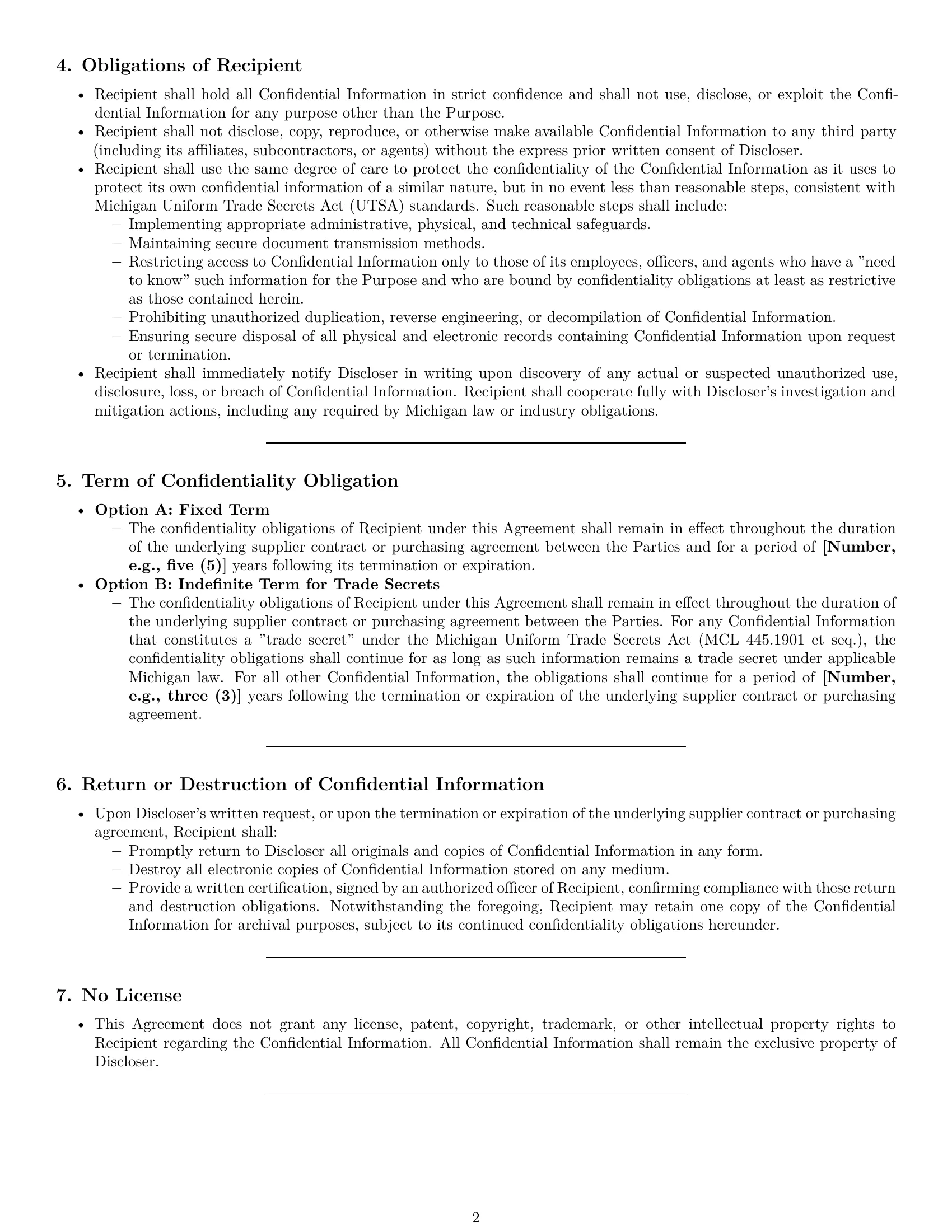 Preview page 2 of Pro Michigan supplier nda template