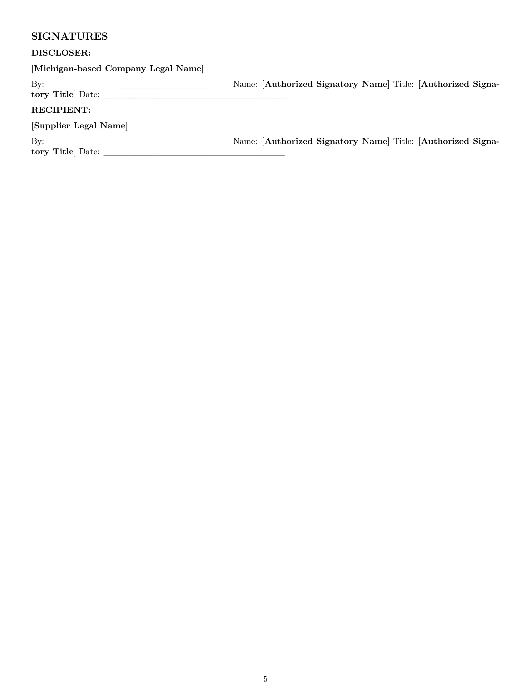 Preview page 5 of Pro Michigan supplier nda template