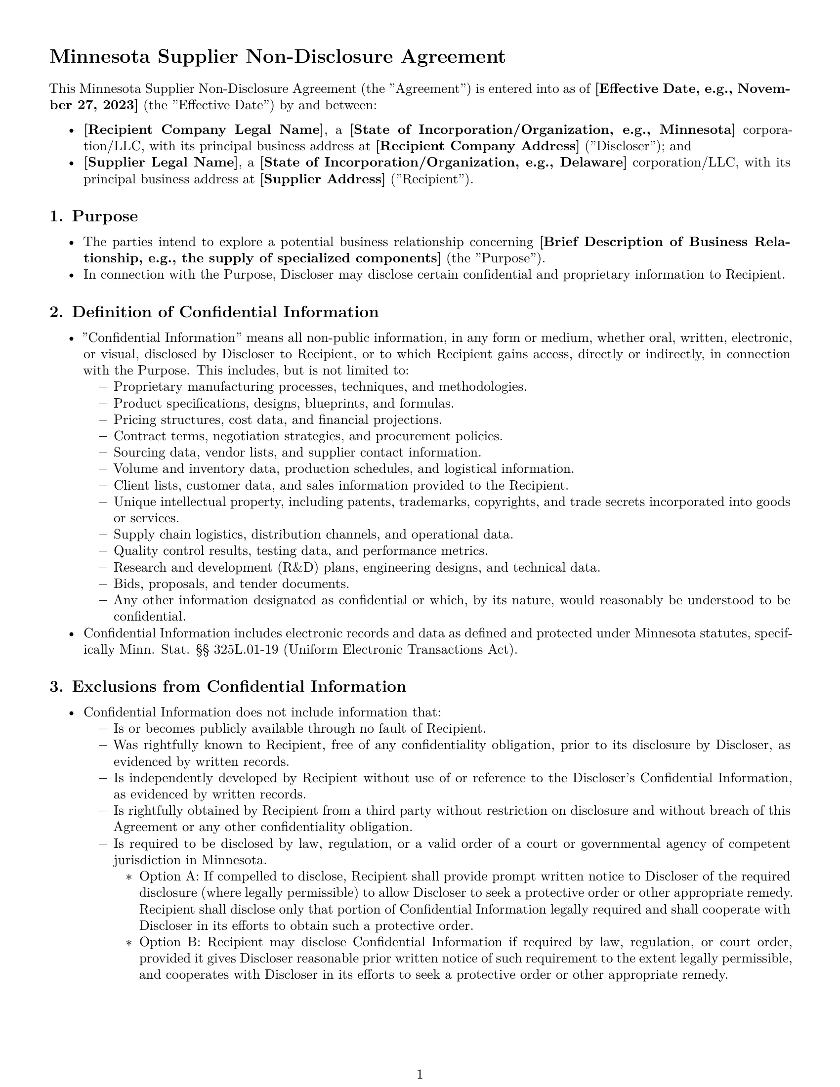 Preview page 1 of Pro Minnesota supplier nda template