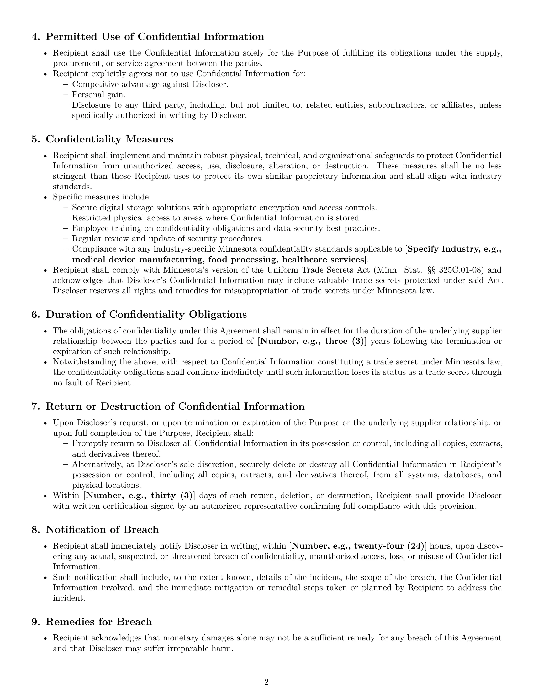 Preview page 2 of Pro Minnesota supplier nda template