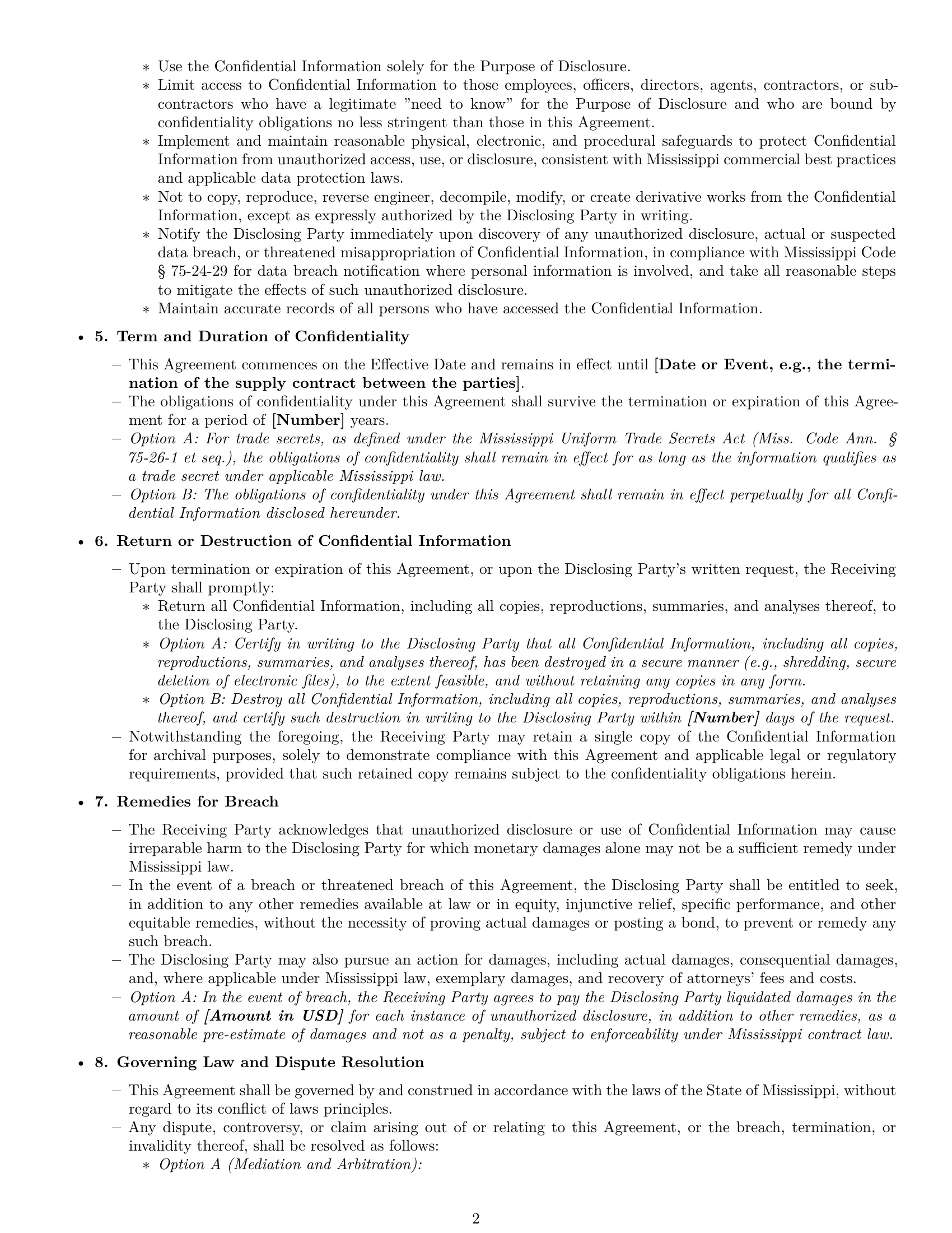 Preview page 2 of Pro Mississippi supplier nda template