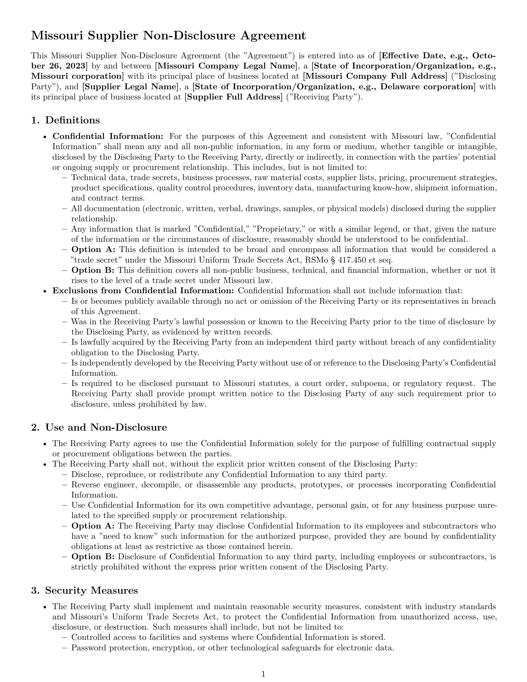 Preview page 1 of Pro Missouri supplier nda template