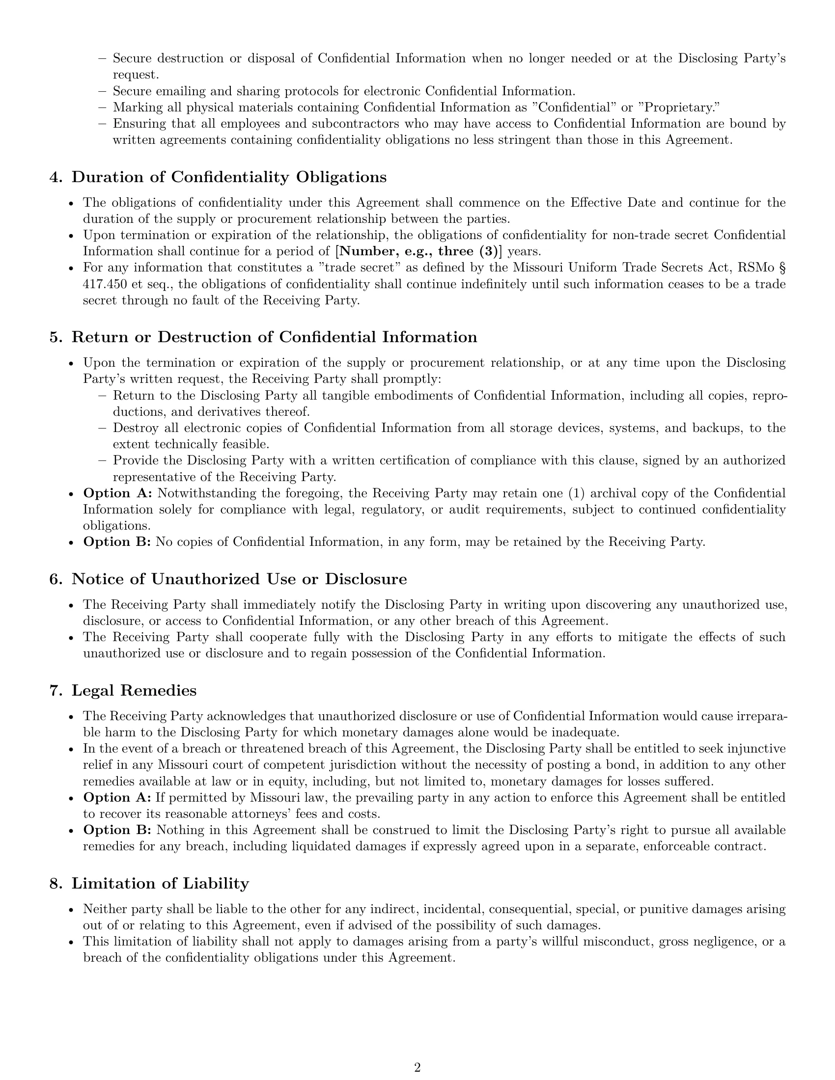 Preview page 2 of Pro Missouri supplier nda template