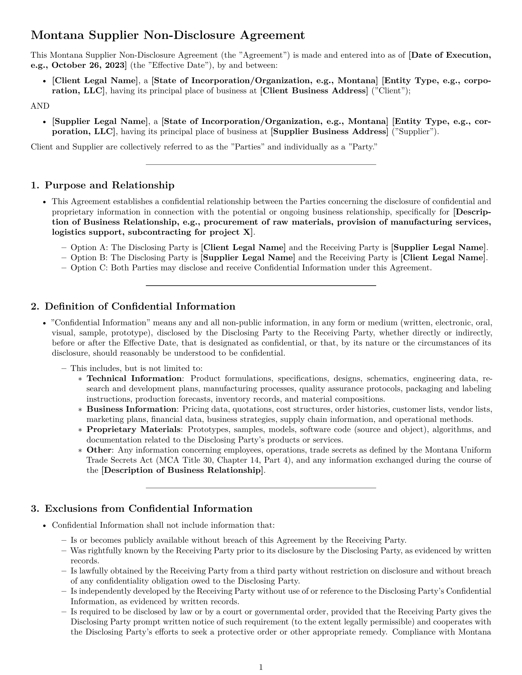 Preview page 1 of Pro Montana supplier nda template