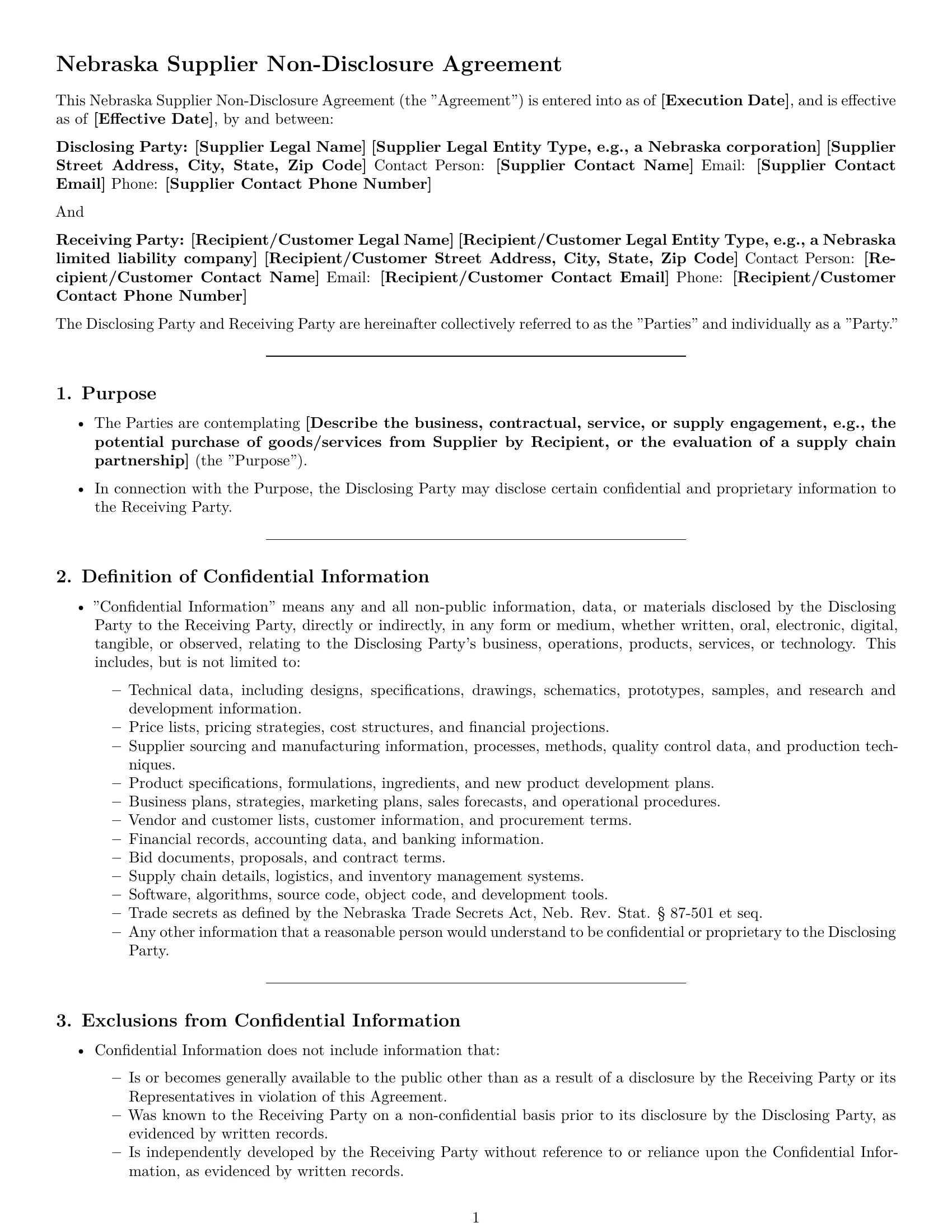 Preview page 1 of Pro Nebraska supplier nda template