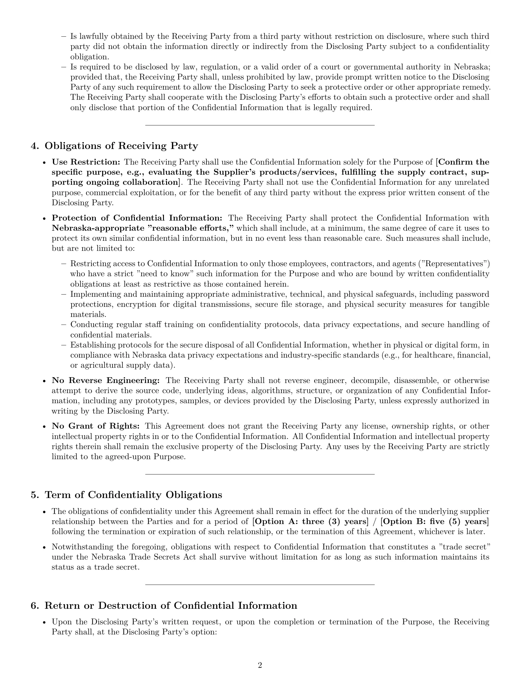 Preview page 2 of Pro Nebraska supplier nda template