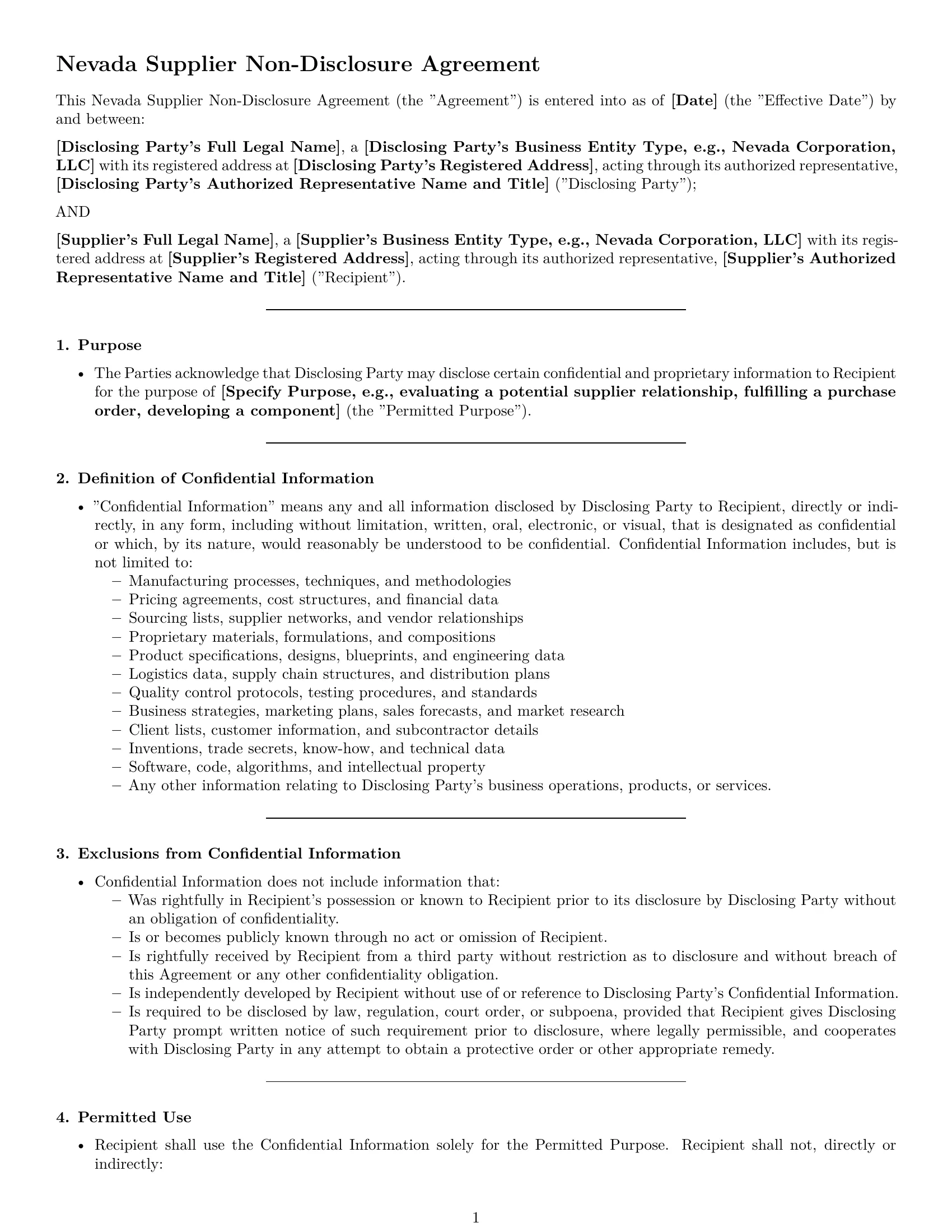 Preview page 1 of Pro Nevada supplier nda template