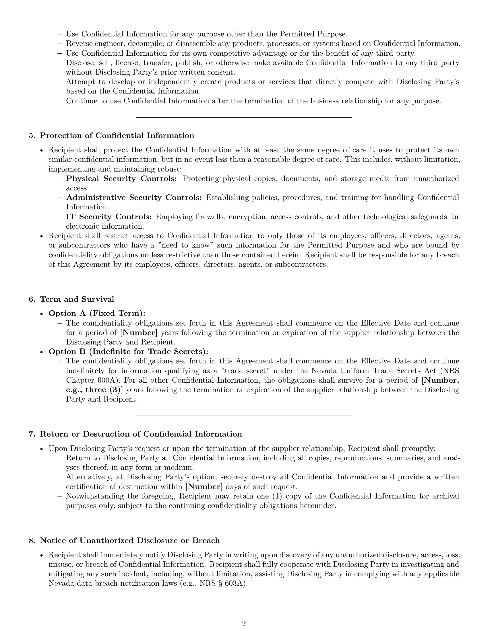 Preview page 2 of Pro Nevada supplier nda template