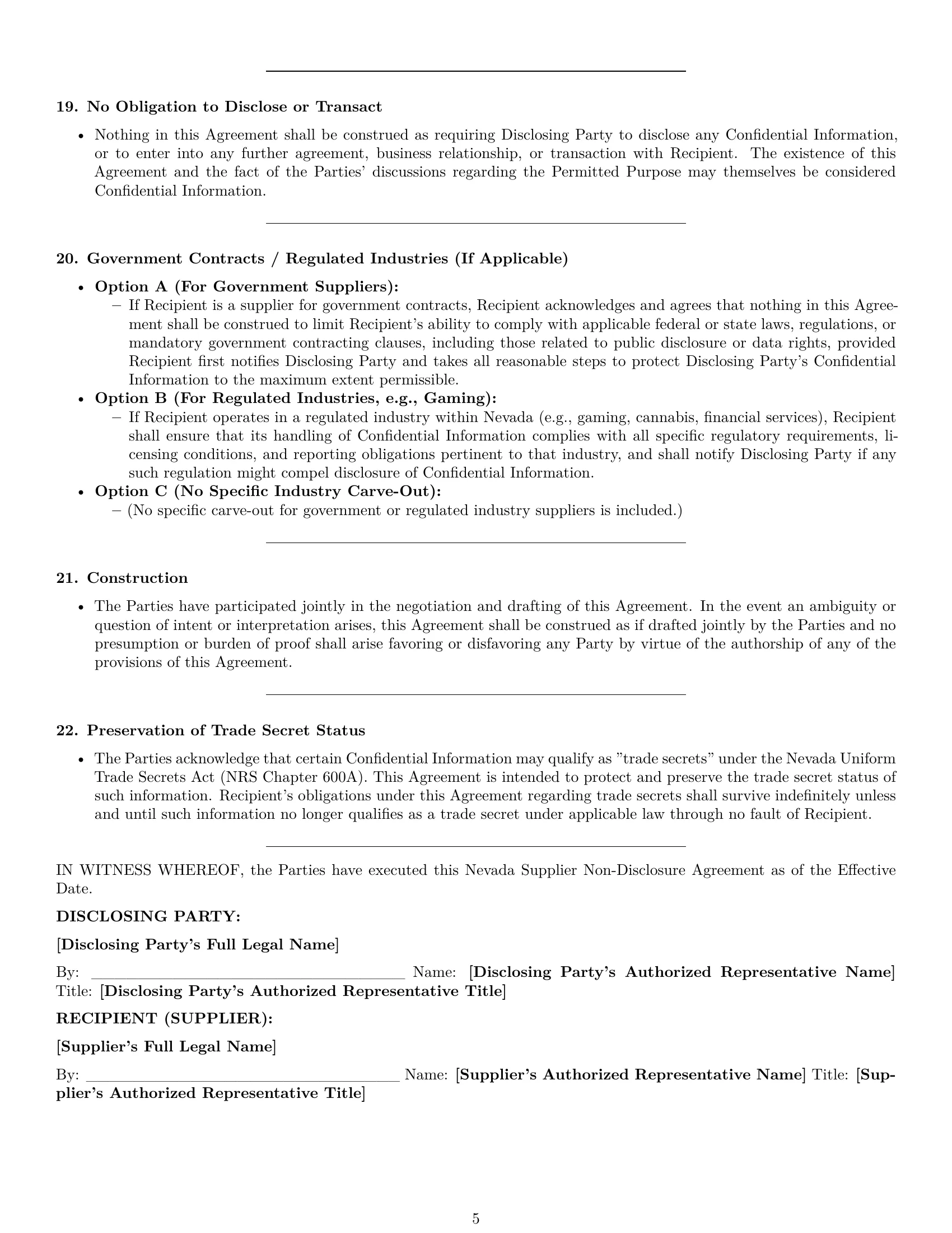 Preview page 5 of Pro Nevada supplier nda template