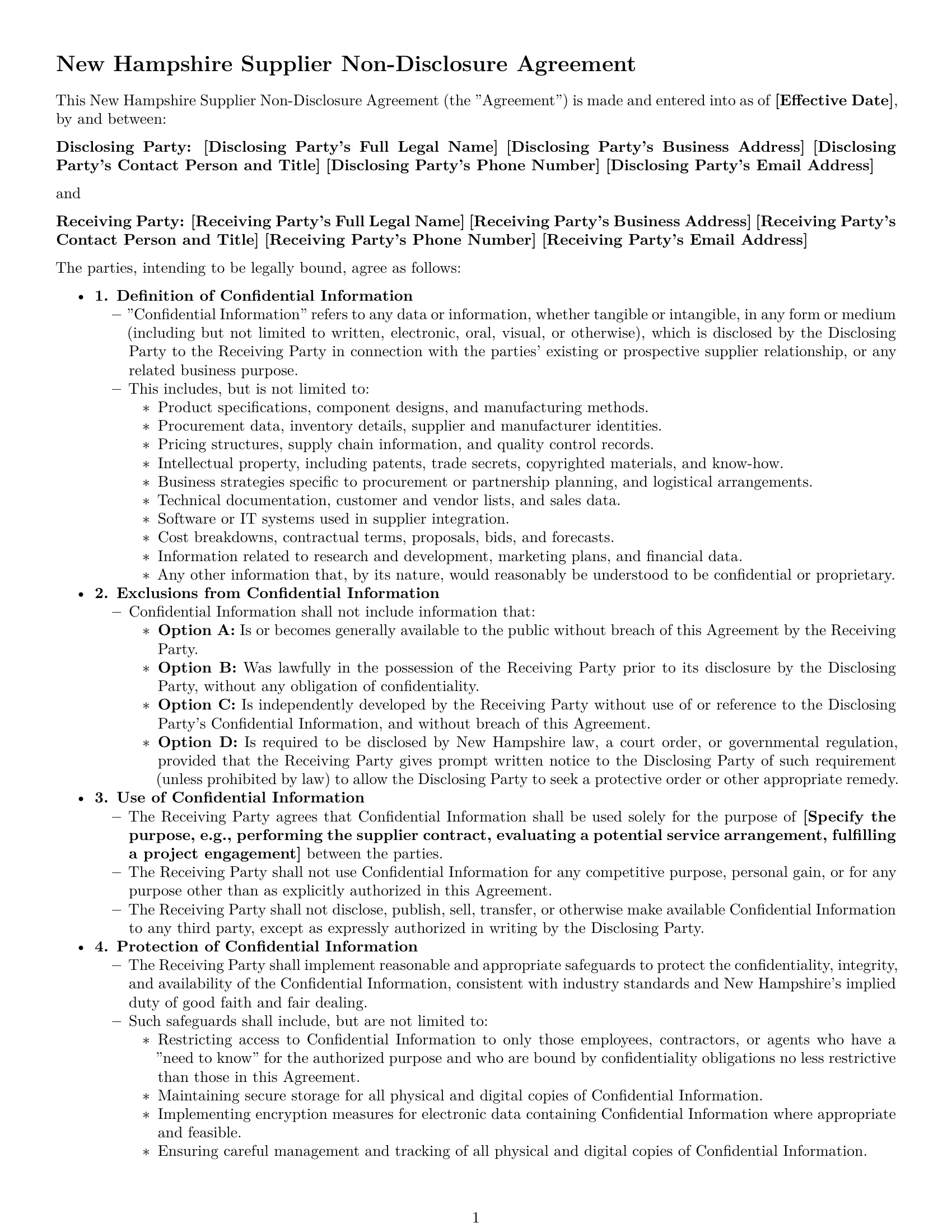 Preview page 1 of Pro New Hampshire supplier nda template