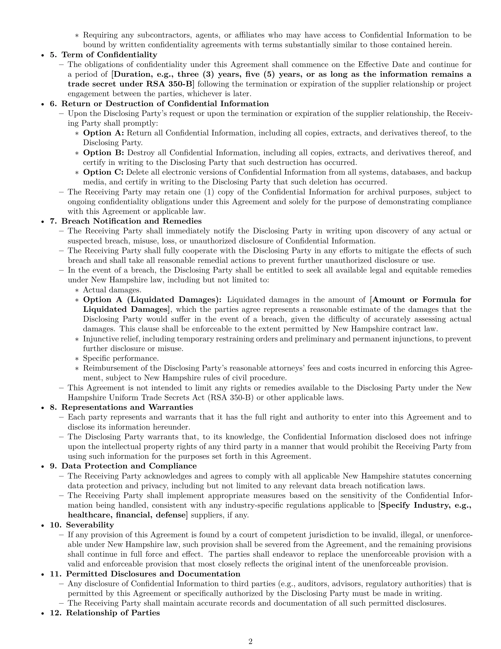 Preview page 2 of Pro New Hampshire supplier nda template