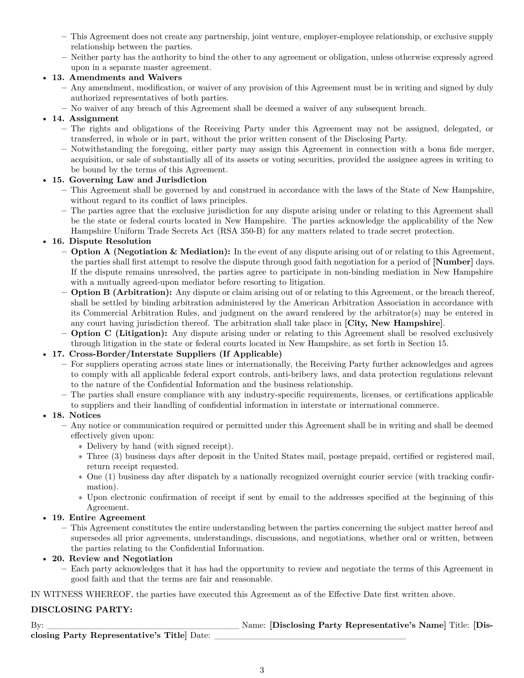 Preview page 3 of Pro New Hampshire supplier nda template