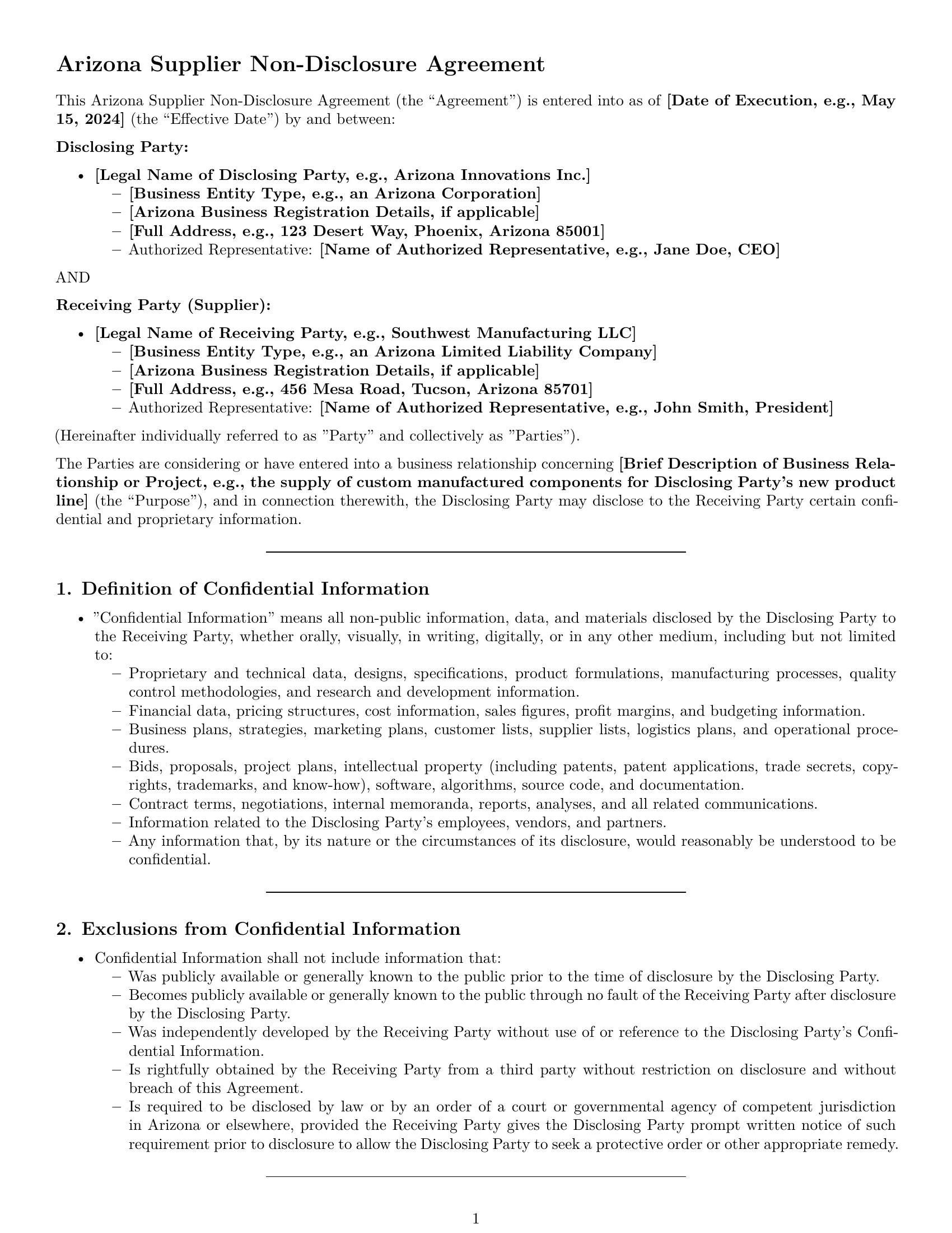 Preview page 1 of Pro Arizona supplier nda template