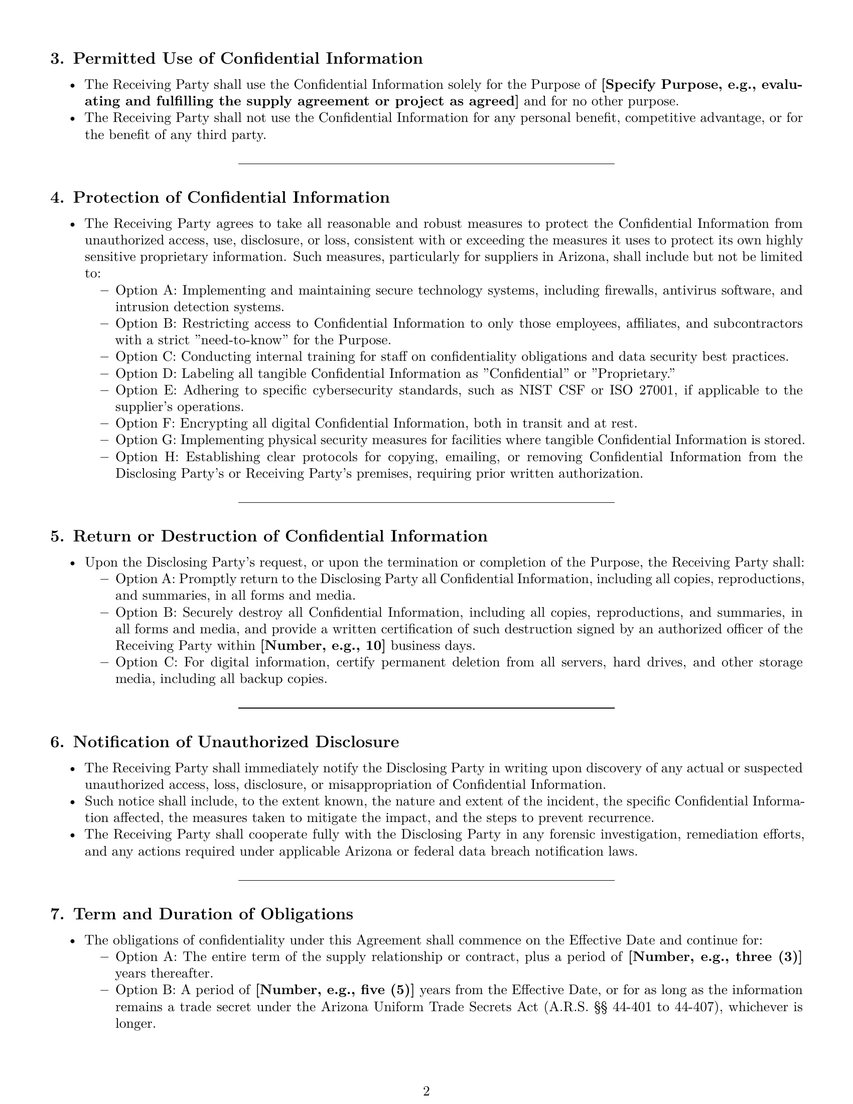 Preview page 2 of Pro Arizona supplier nda template