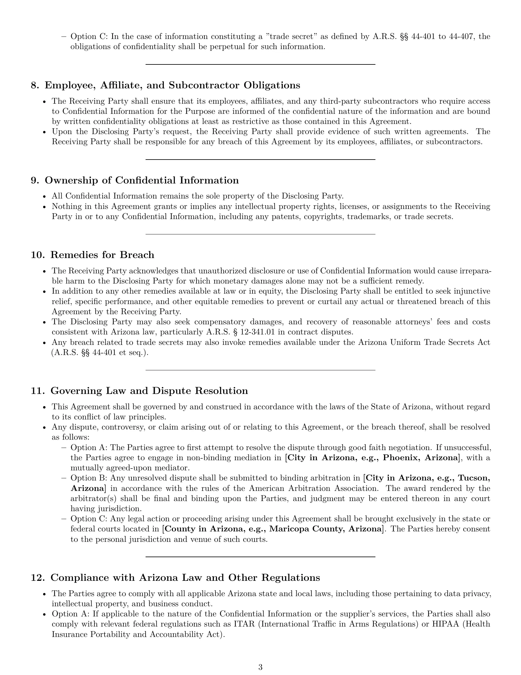 Preview page 3 of Pro Arizona supplier nda template