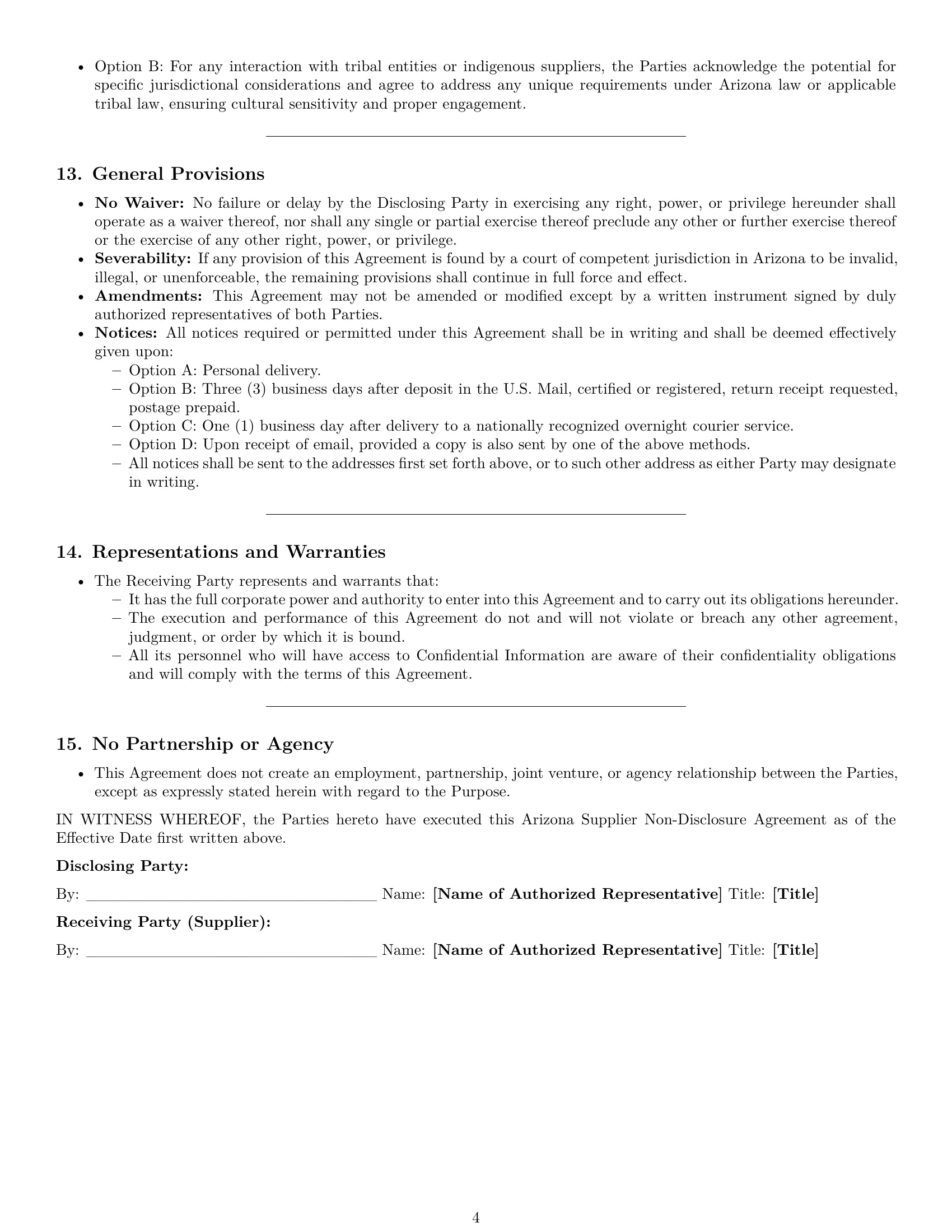 Preview page 4 of Pro Arizona supplier nda template