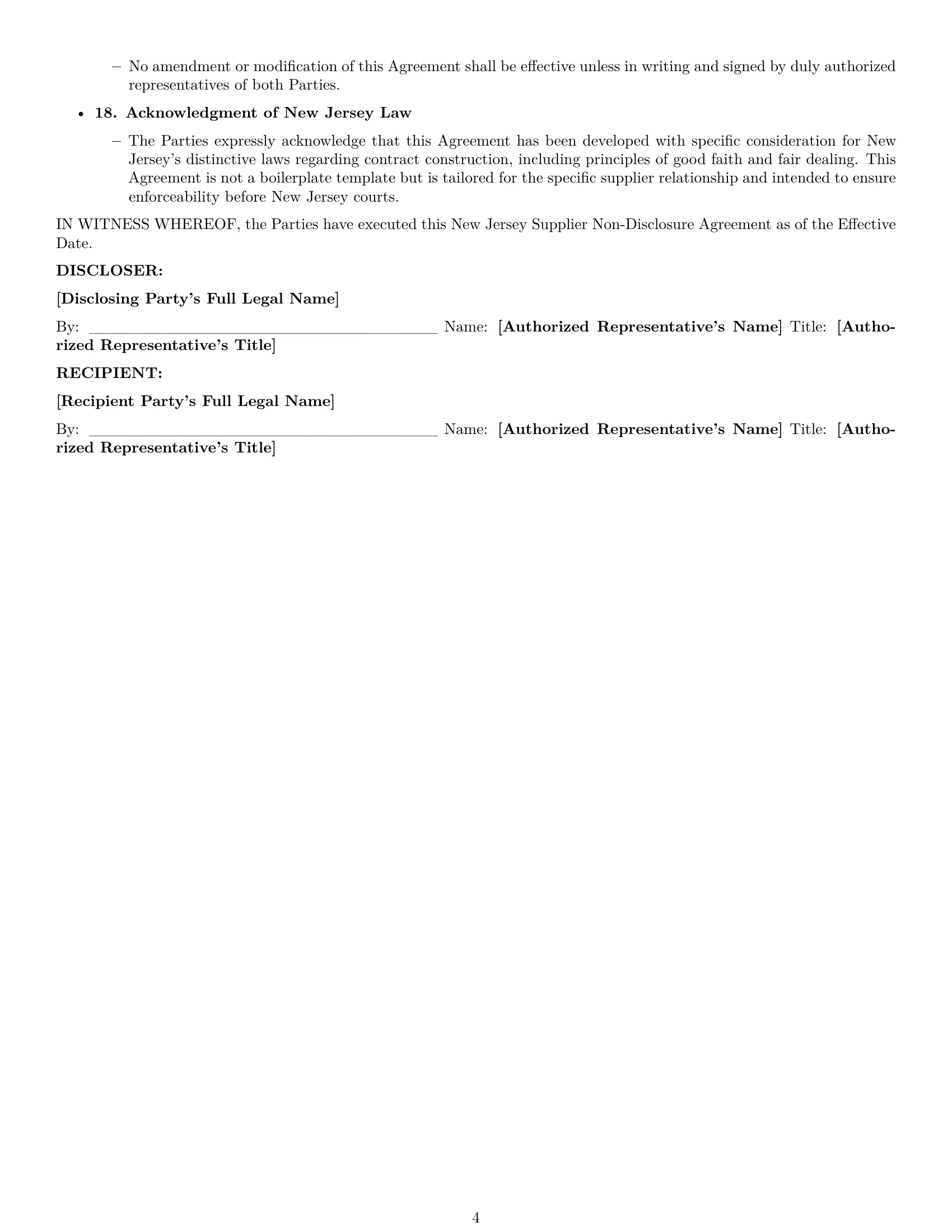 Preview page 4 of Pro New Jersey supplier nda template