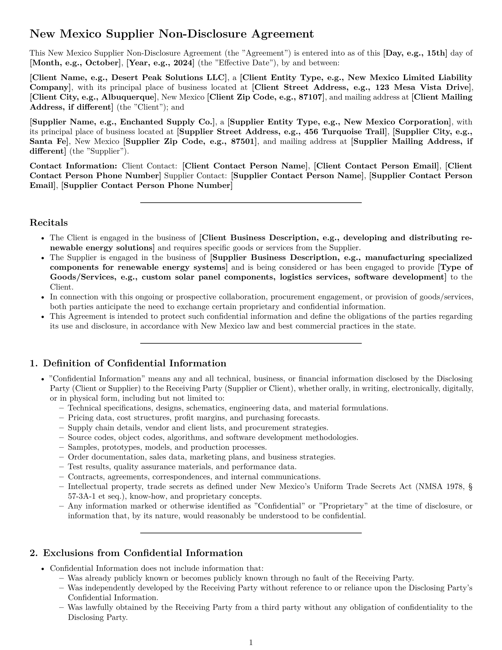 Preview page 1 of Pro New Mexico supplier nda template
