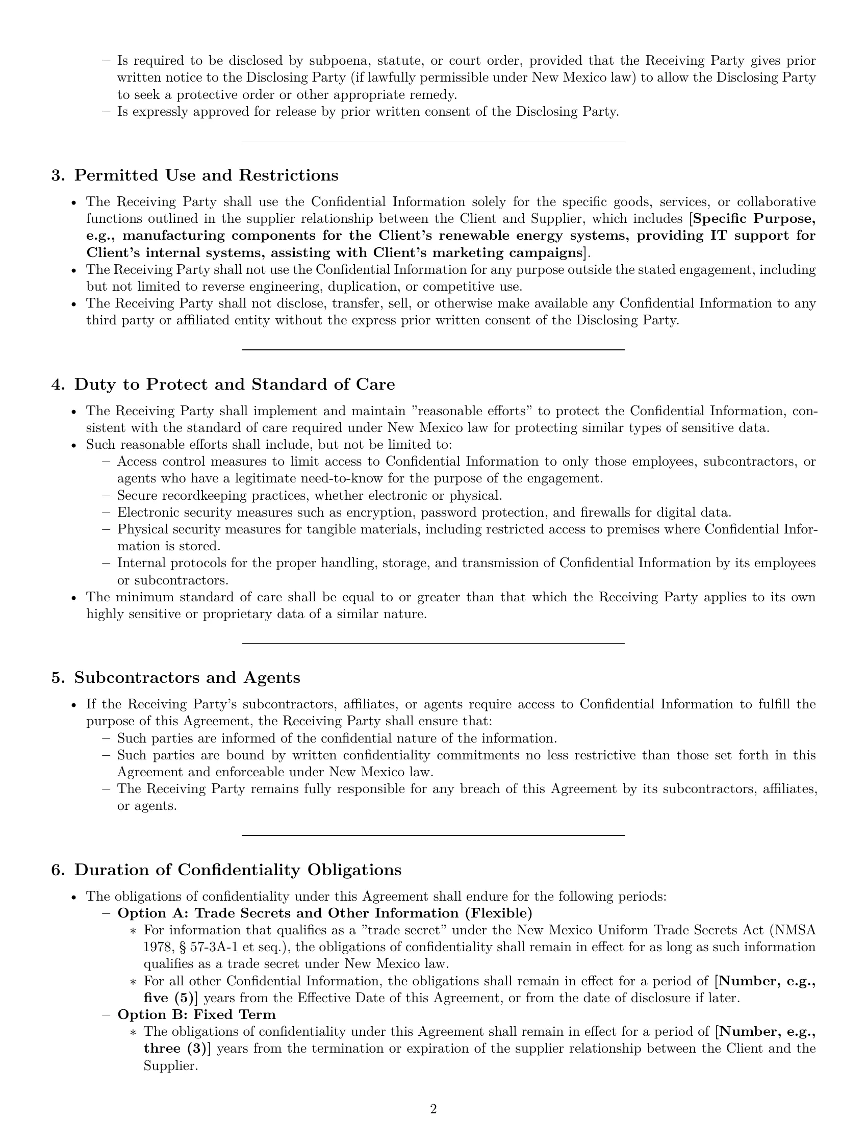 Preview page 2 of Pro New Mexico supplier nda template