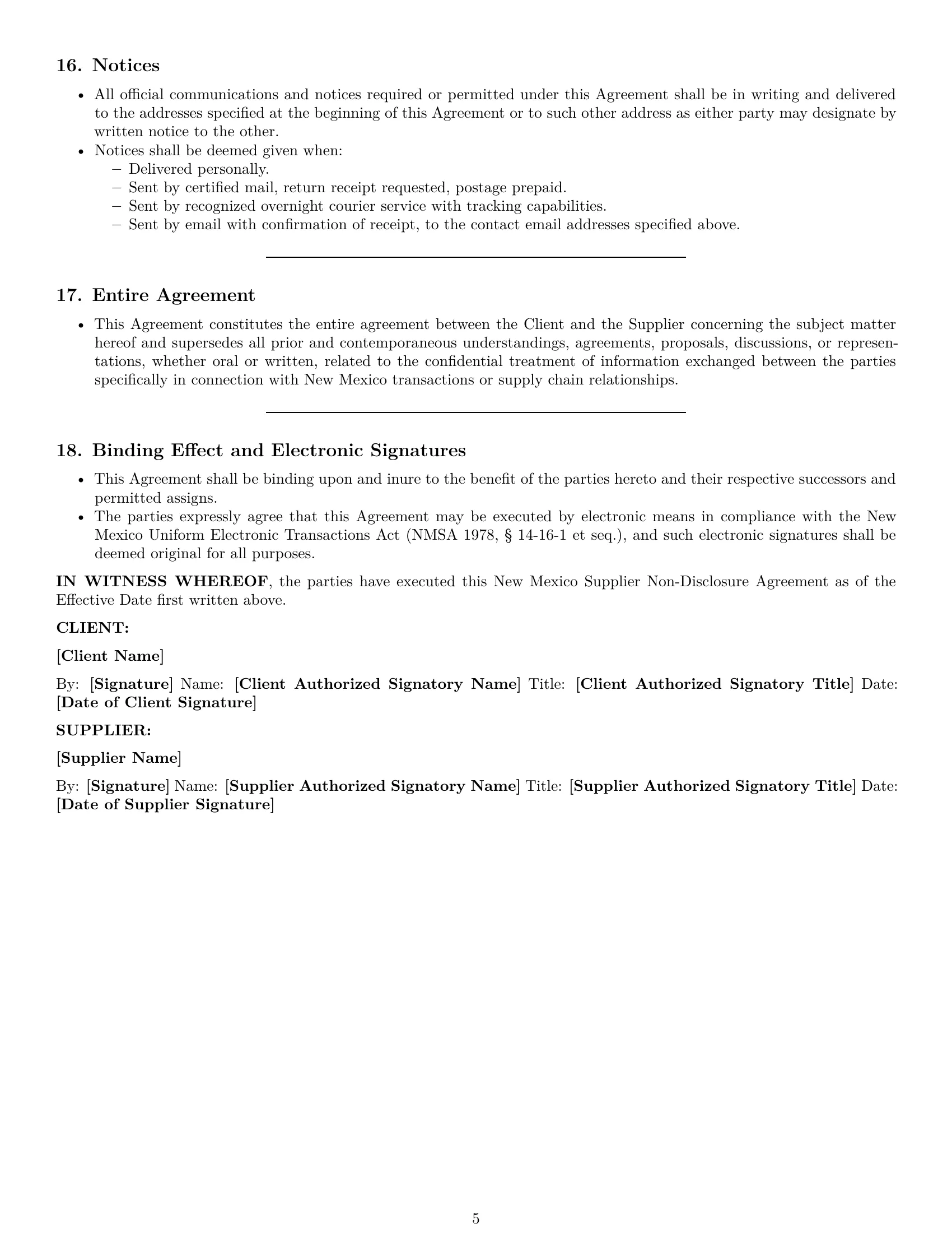 Preview page 5 of Pro New Mexico supplier nda template