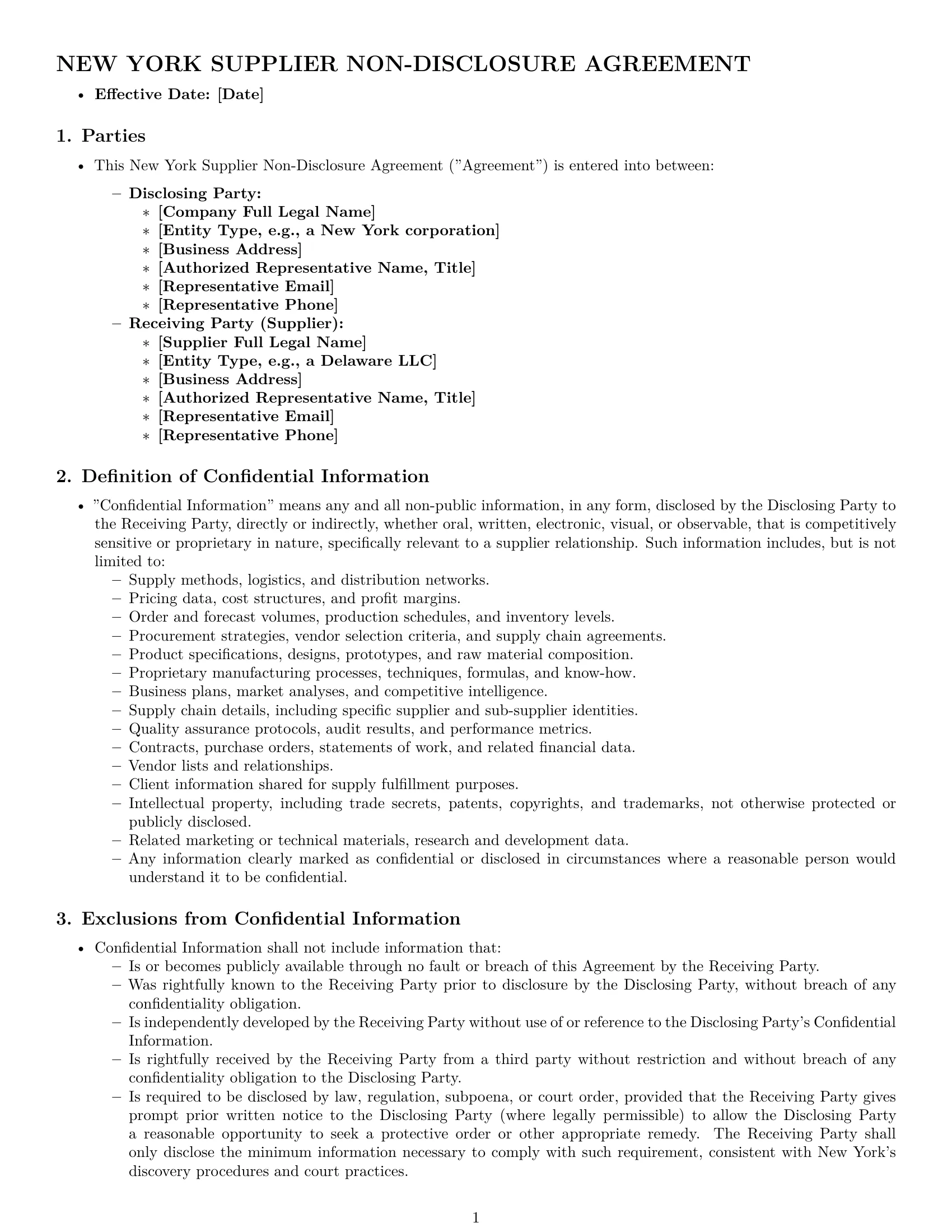 Preview page 1 of Pro New York supplier nda template