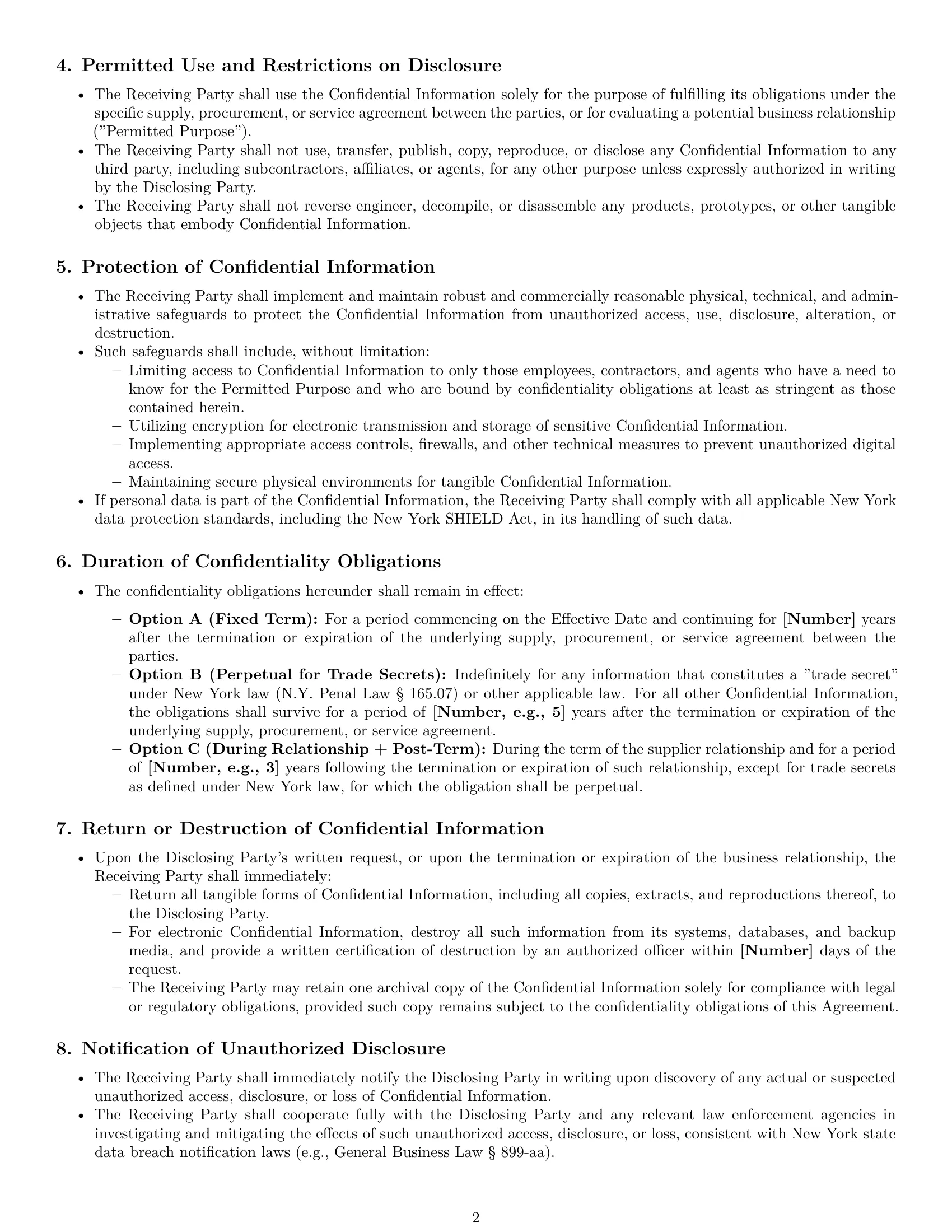 Preview page 2 of Pro New York supplier nda template