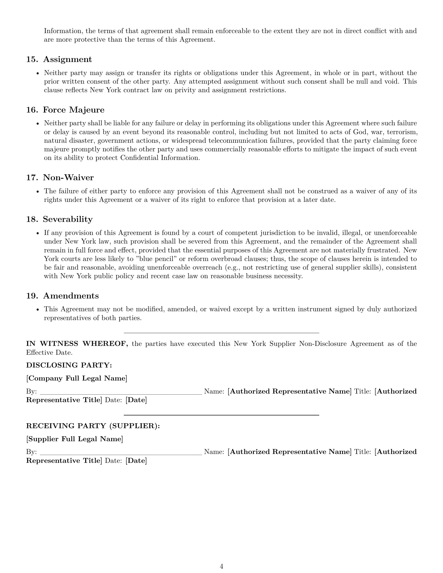 Preview page 4 of Pro New York supplier nda template
