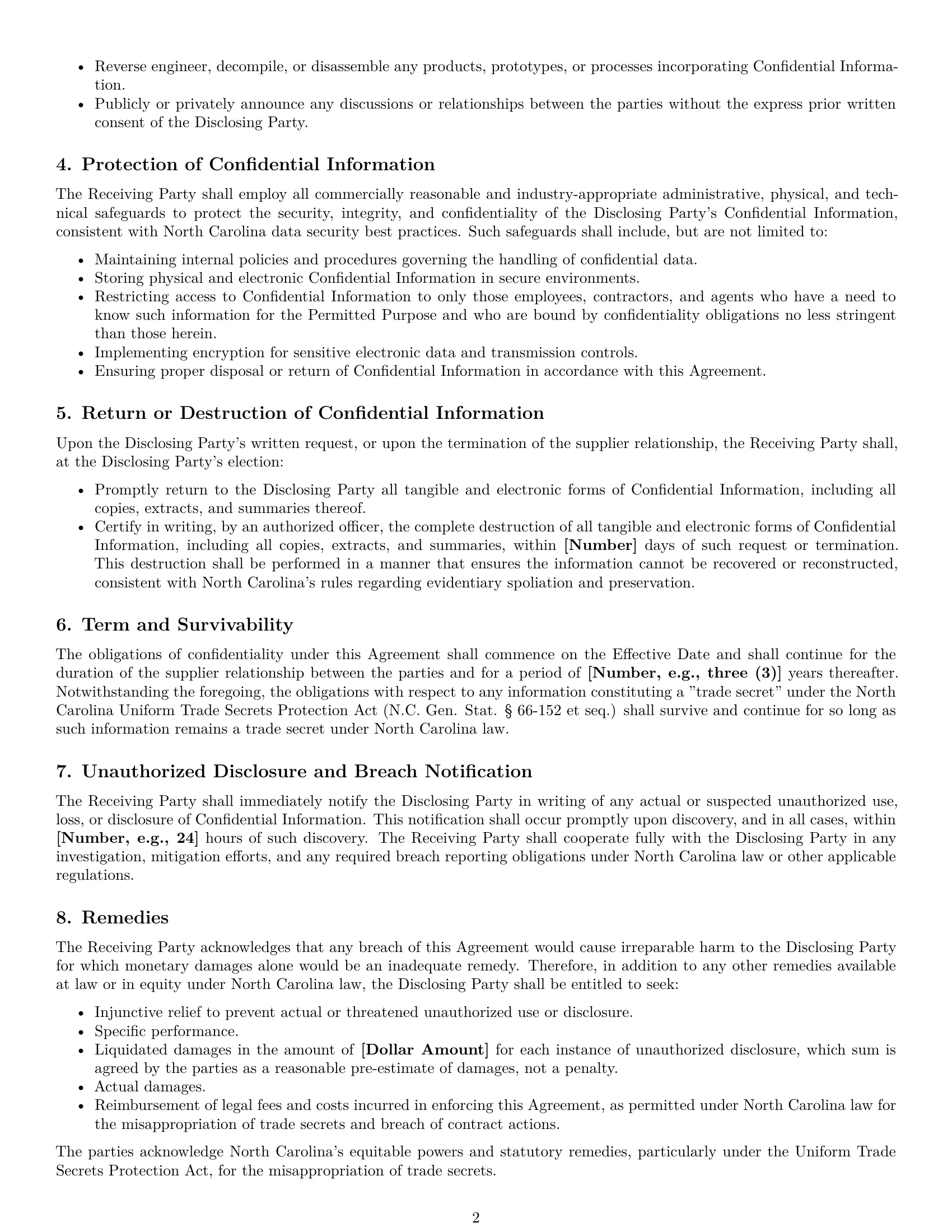 Preview page 2 of Pro North Carolina supplier nda template
