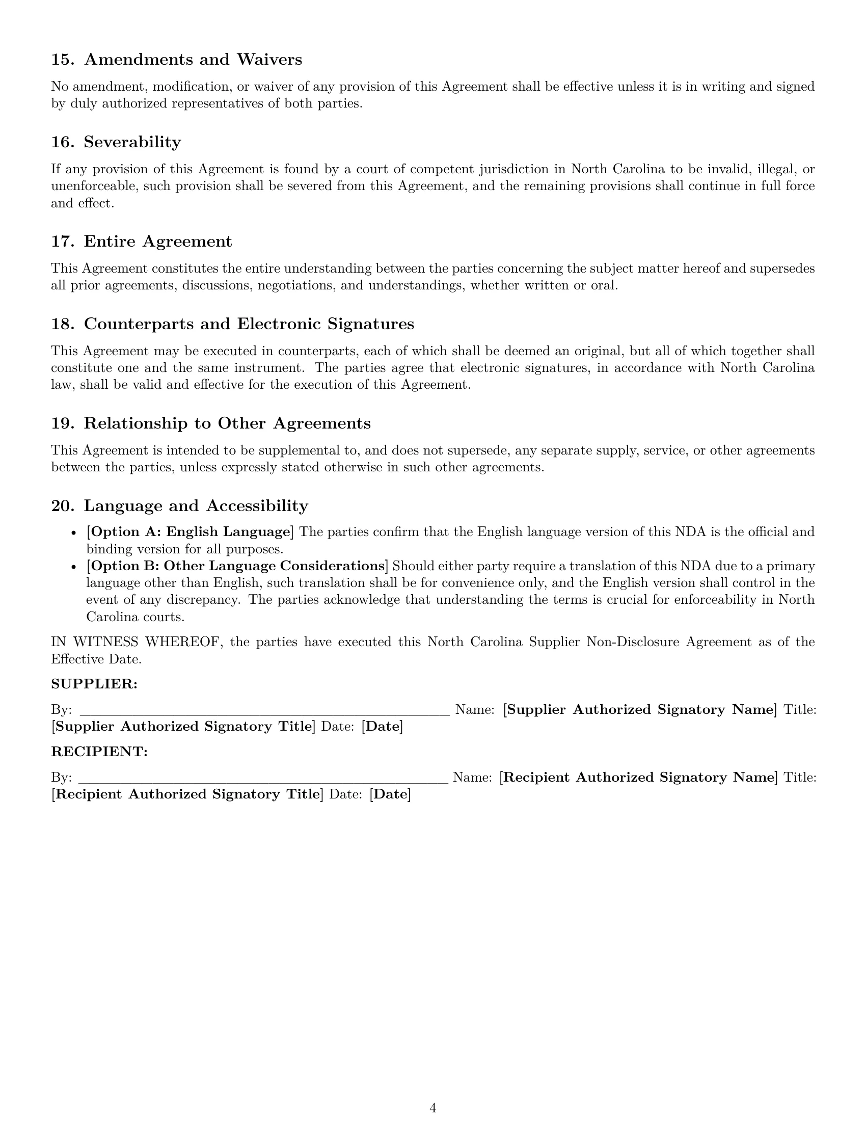 Preview page 4 of Pro North Carolina supplier nda template