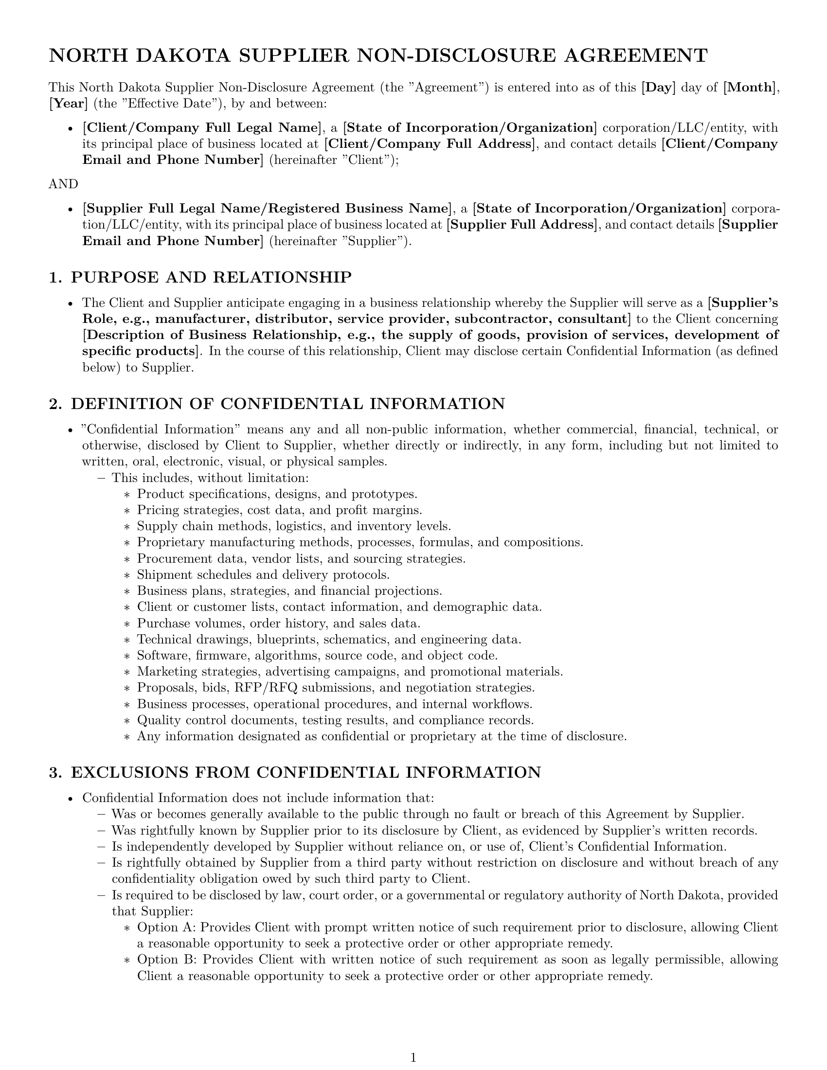 Preview page 1 of Pro North Dakota supplier nda template