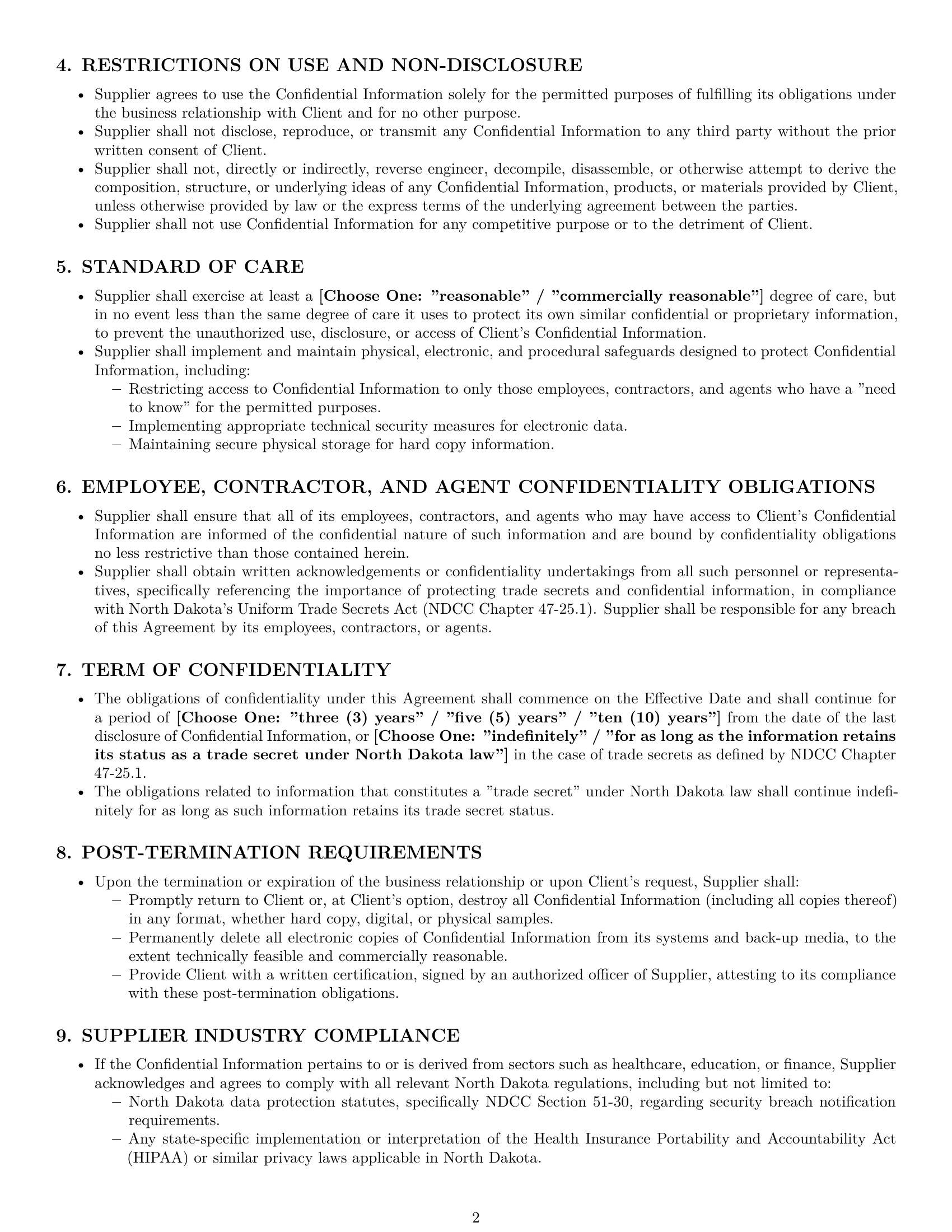 Preview page 2 of Pro North Dakota supplier nda template