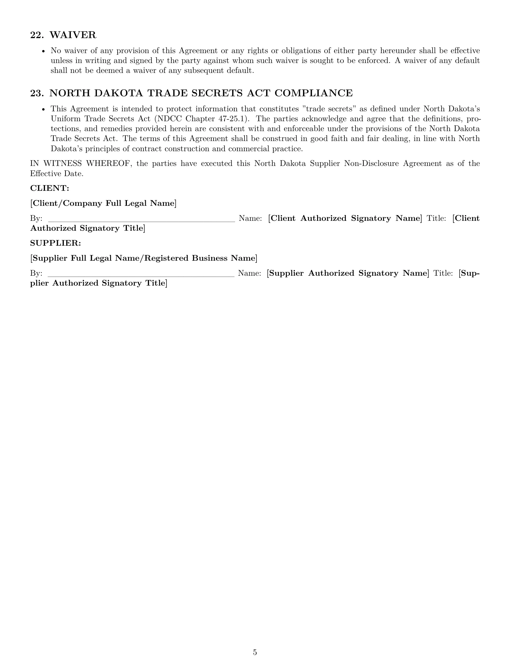 Preview page 5 of Pro North Dakota supplier nda template