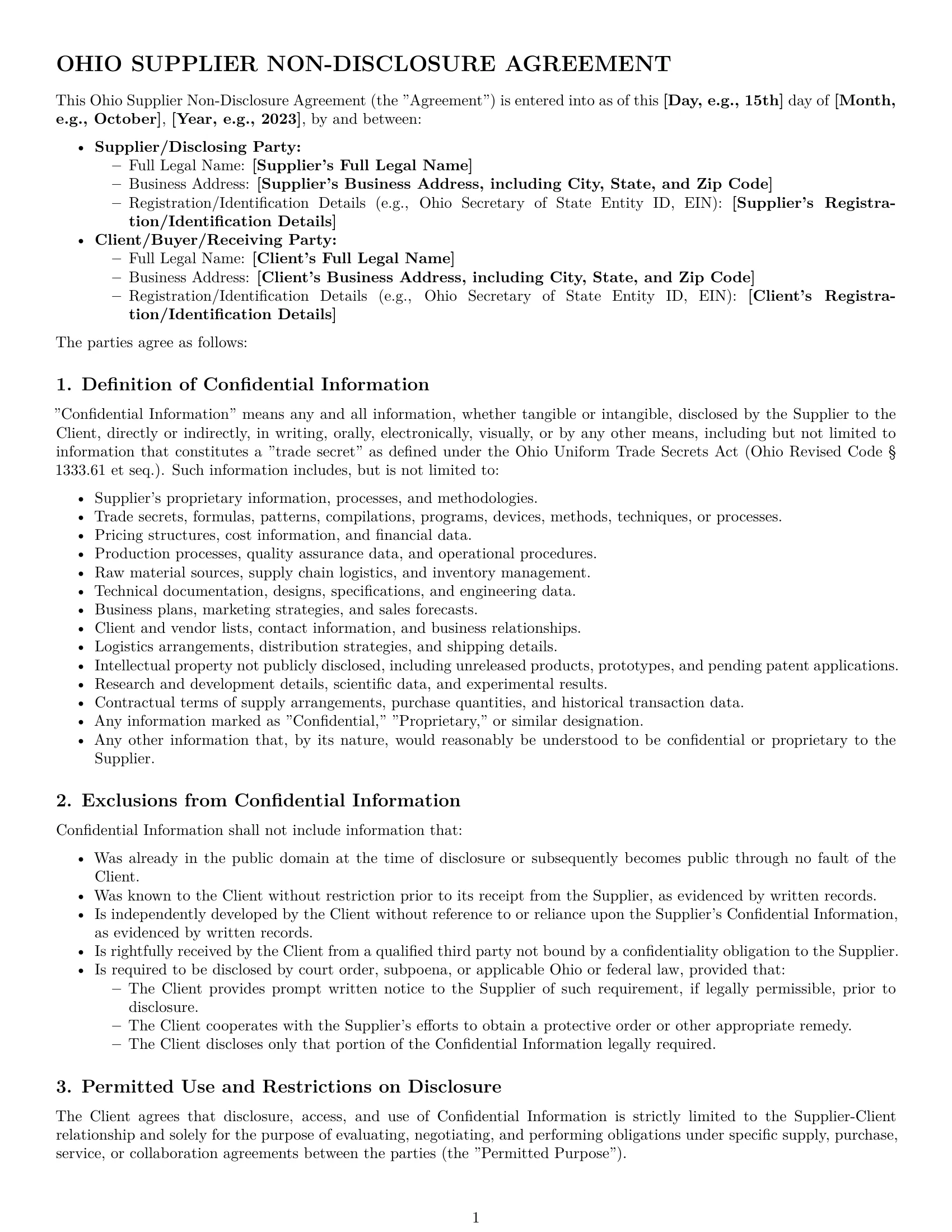 Preview page 1 of Pro Ohio supplier nda template