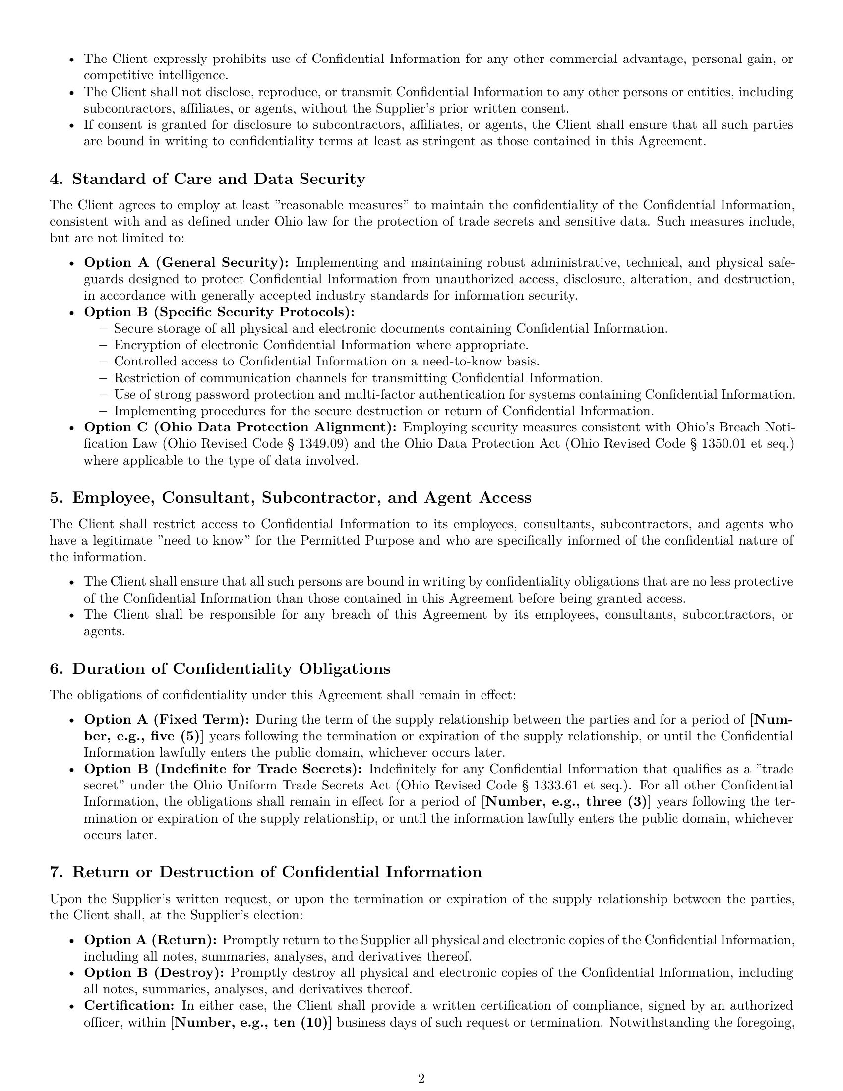 Preview page 2 of Pro Ohio supplier nda template