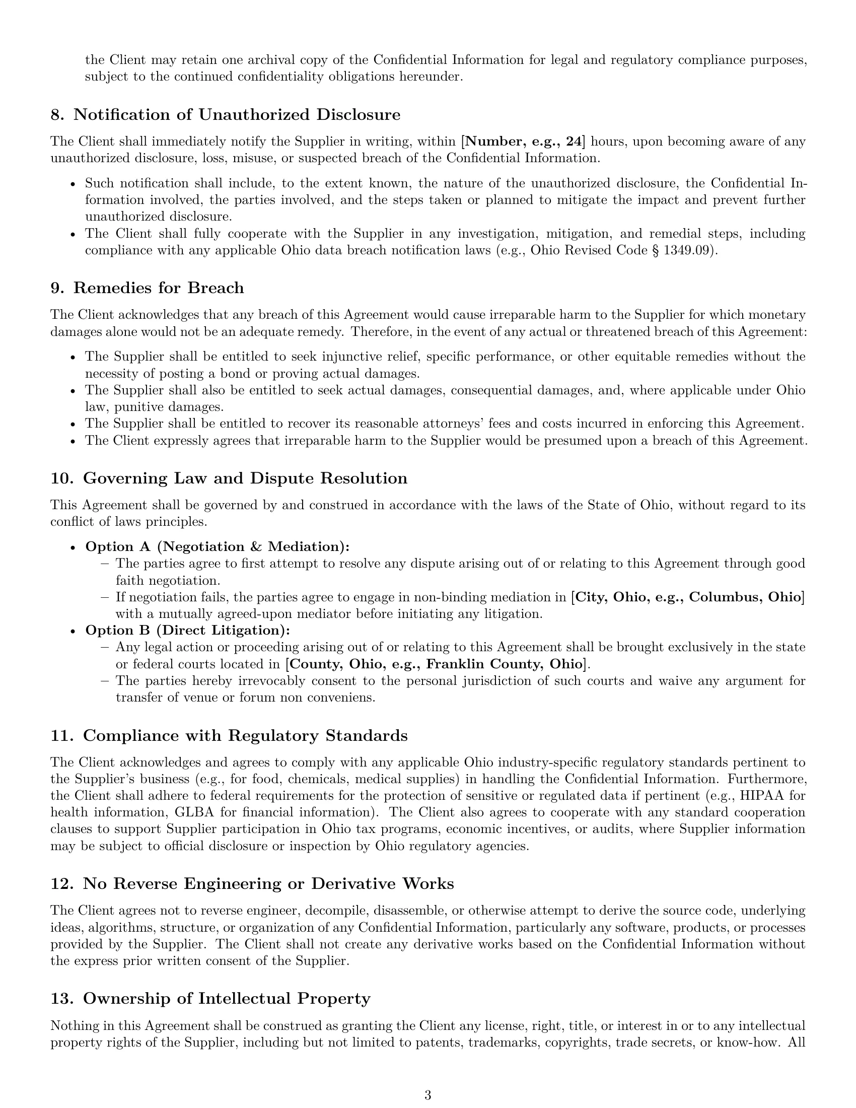 Preview page 3 of Pro Ohio supplier nda template
