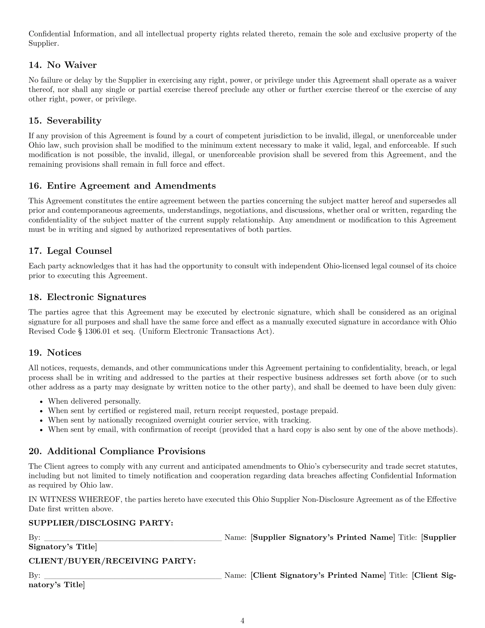 Preview page 4 of Pro Ohio supplier nda template
