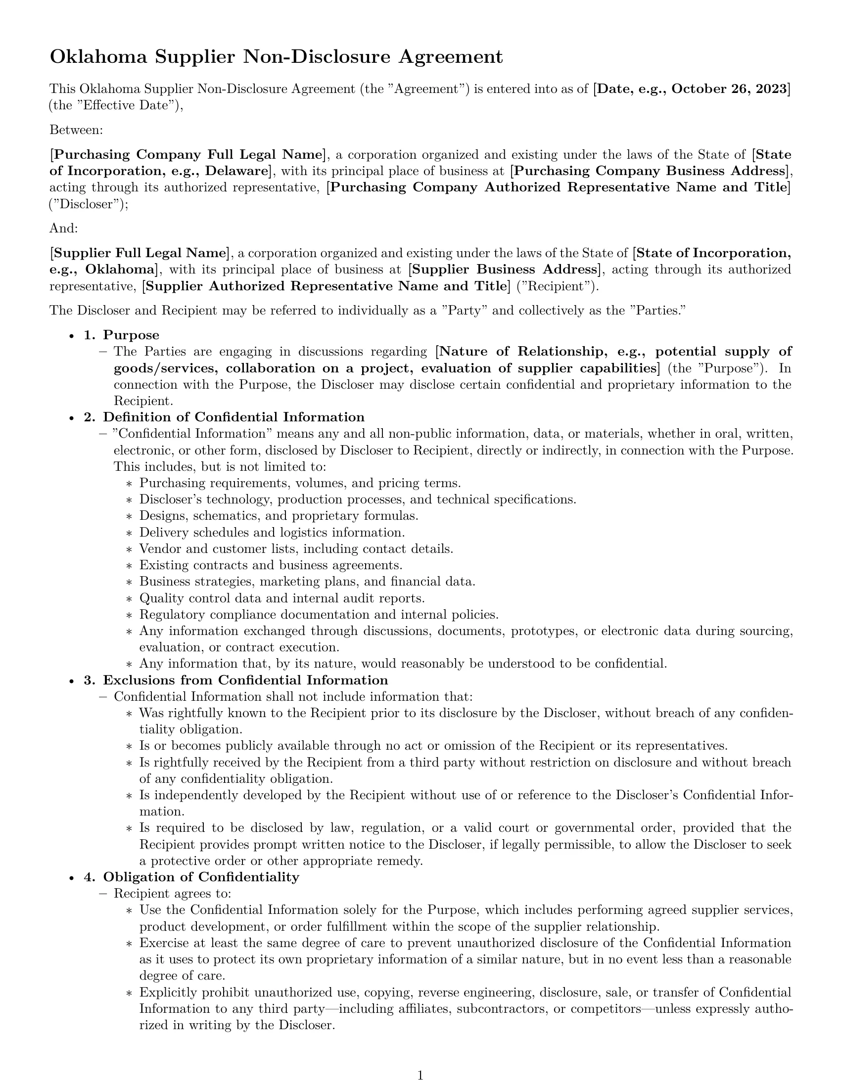 Preview page 1 of Pro Oklahoma supplier nda template