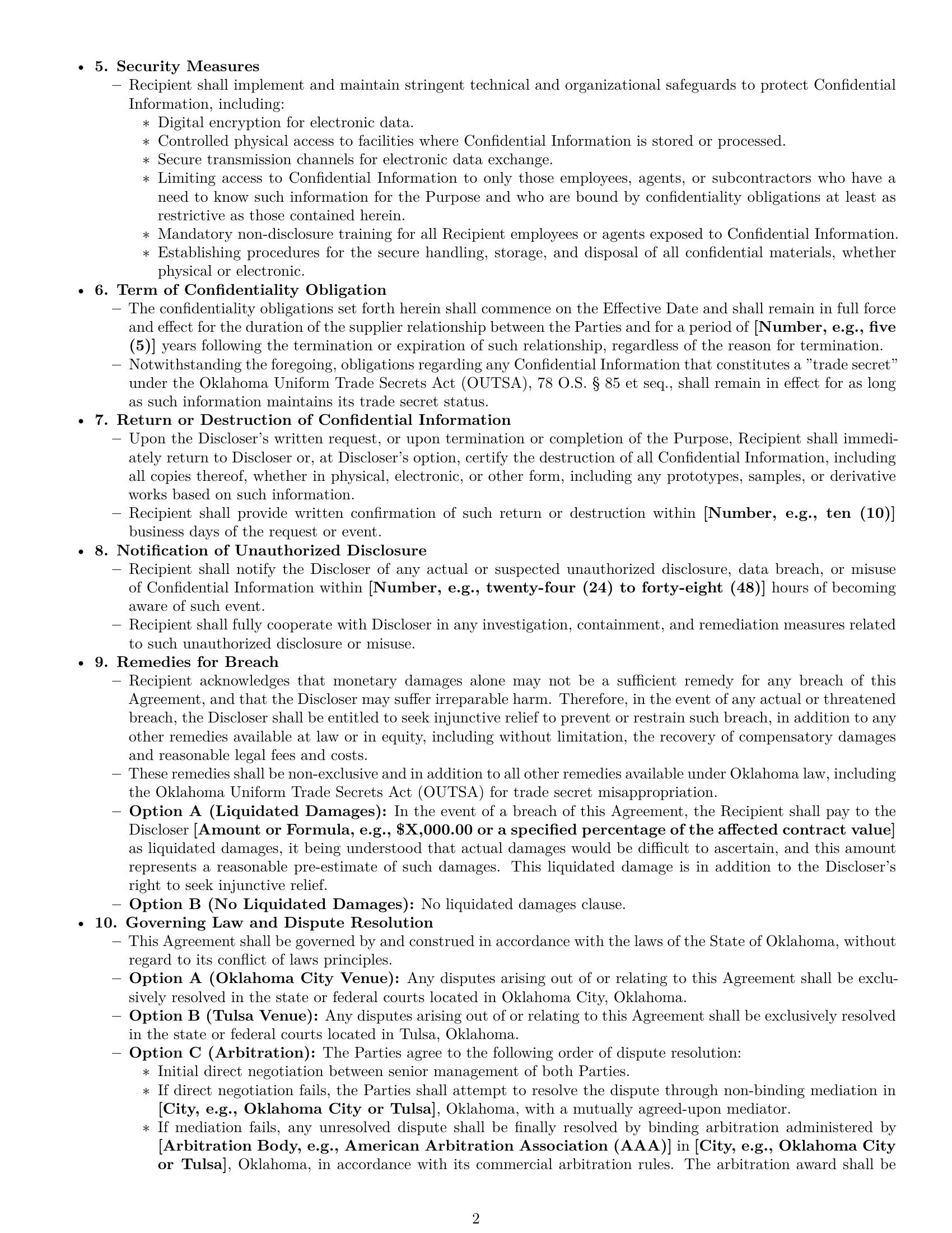 Preview page 2 of Pro Oklahoma supplier nda template